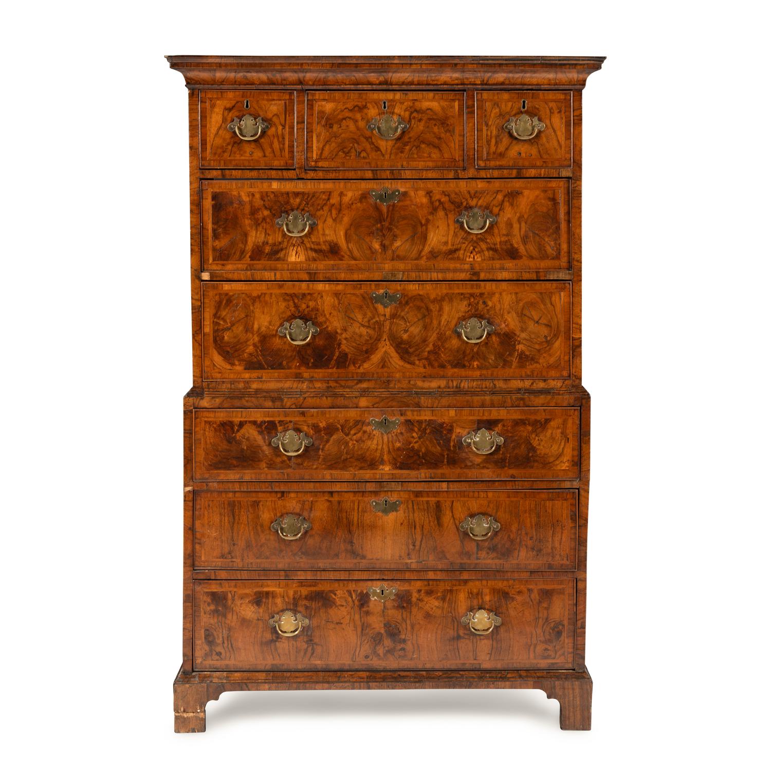 A George III Burl Walnut Chest on Chest