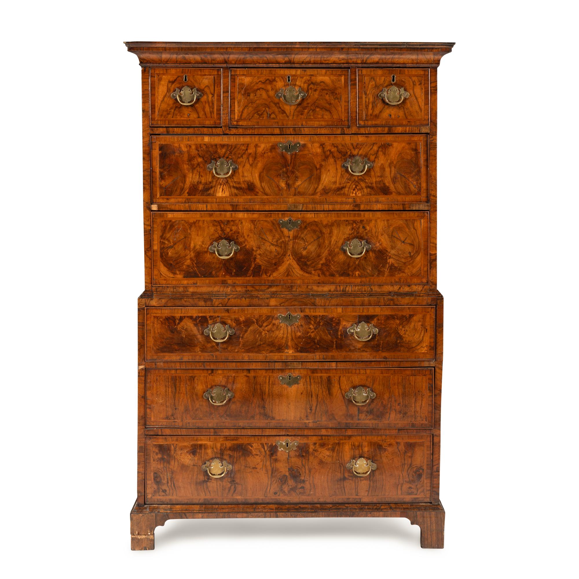 A George III Burl Walnut Chest on Chest