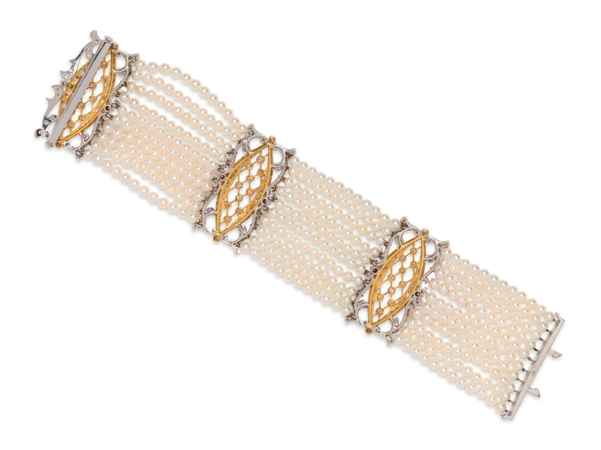 CULTURED PEARL AND DIAMOND BRACELET