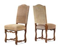A Set of Eight Louis XIV Style Suede-Upholstered Walnut Dining Chairs