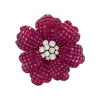 RUBY AND DIAMOND FLOWER BROOCH