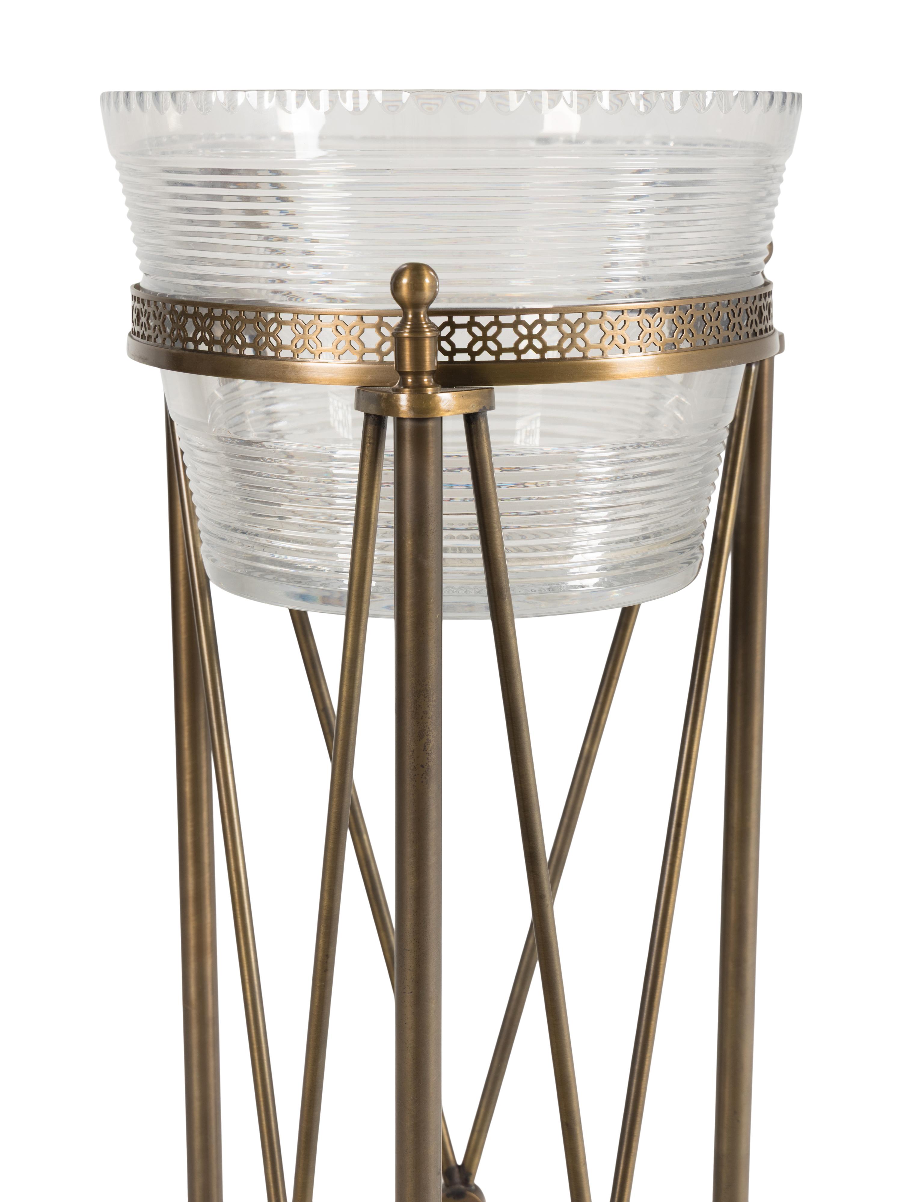 A Pair of Neoclassical Style Cut Glass and Brass Jardinière Stands