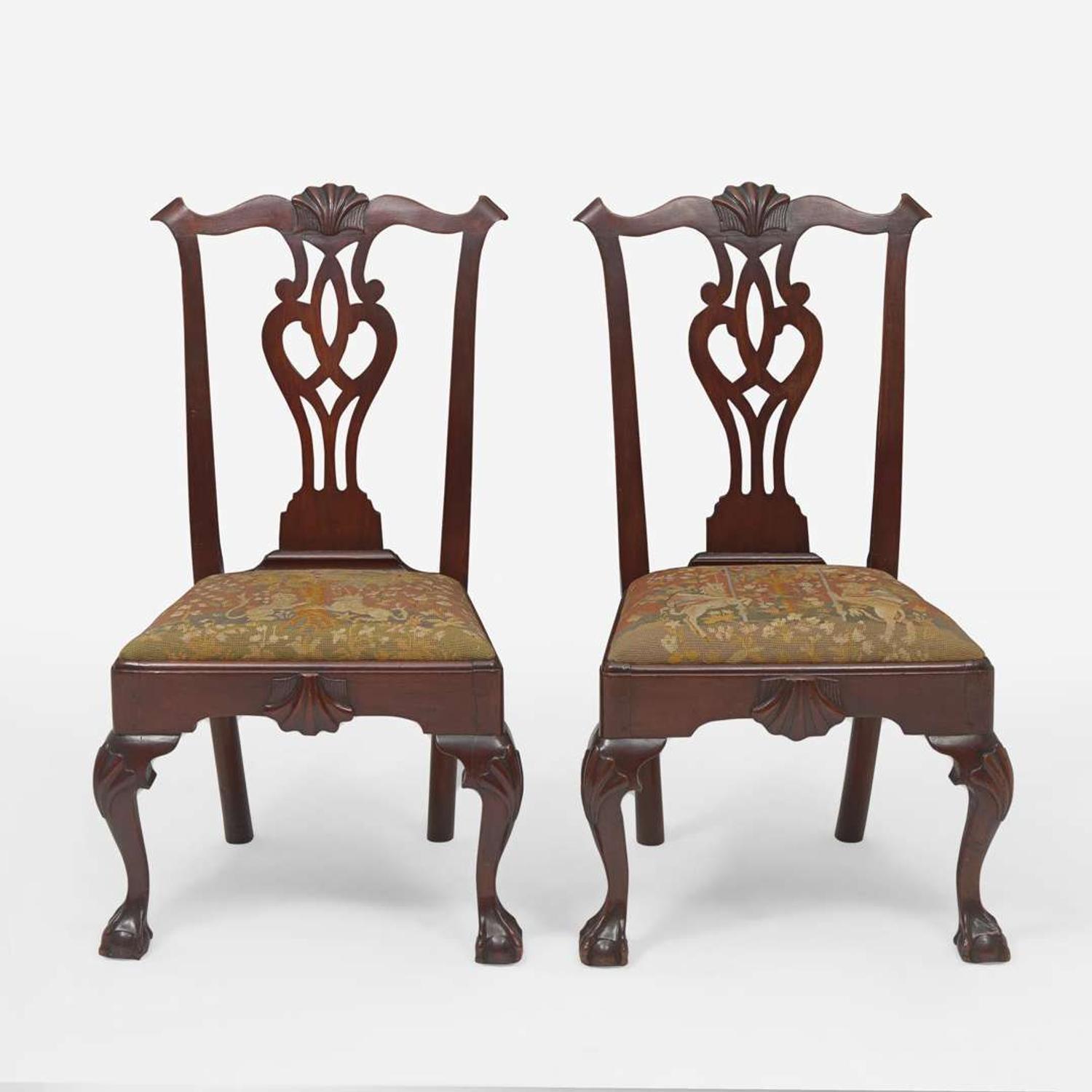 A pair of Chippendale carved mahogany side chairs Philadelphia, PA, circa 1770