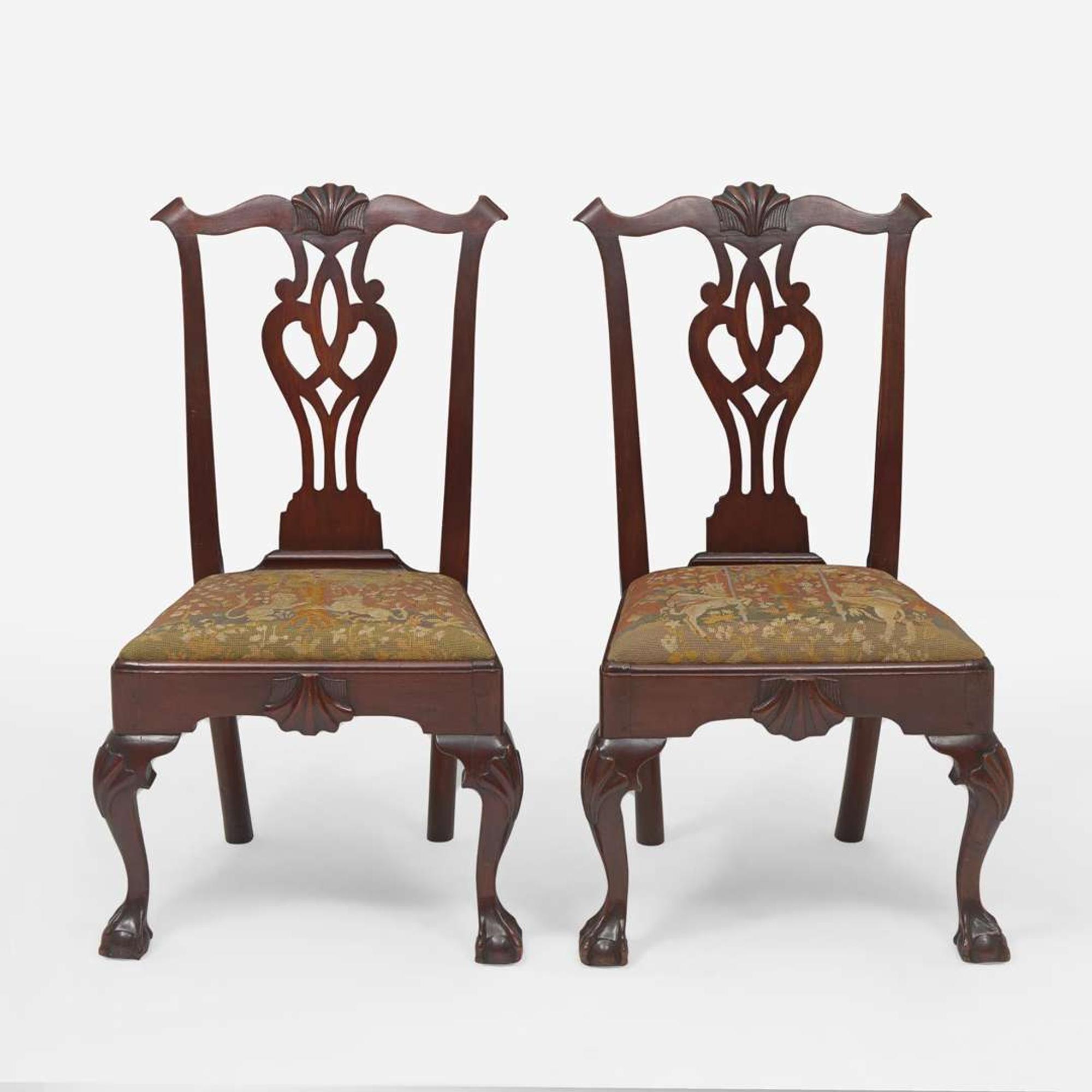 A pair of Chippendale carved mahogany side chairs Philadelphia, PA, circa 1770