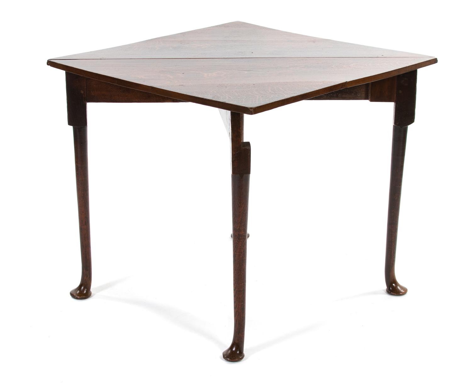 A George III Provincial Style Oak Triangular Dropleaf Table