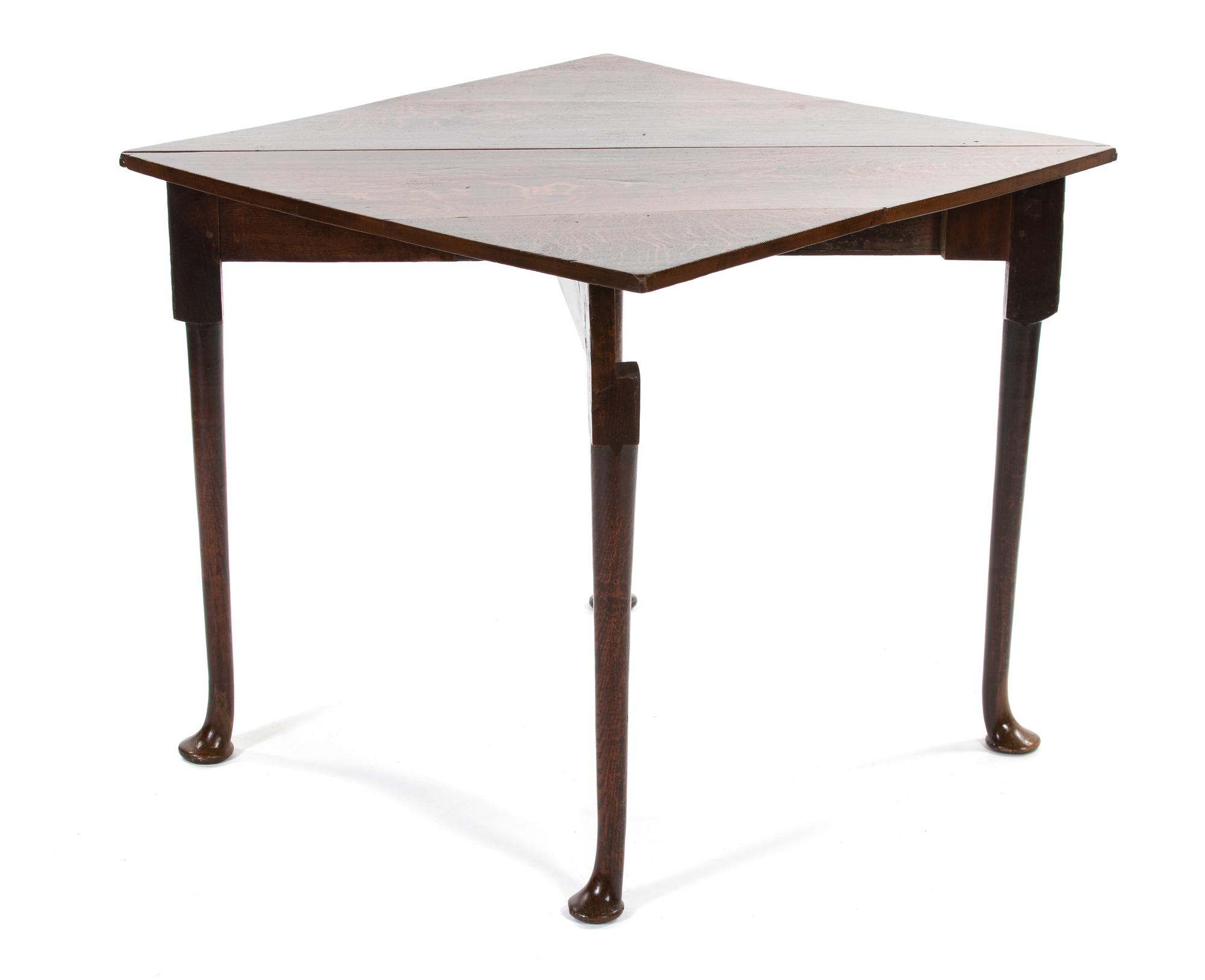 A George III Provincial Style Oak Triangular Dropleaf Table