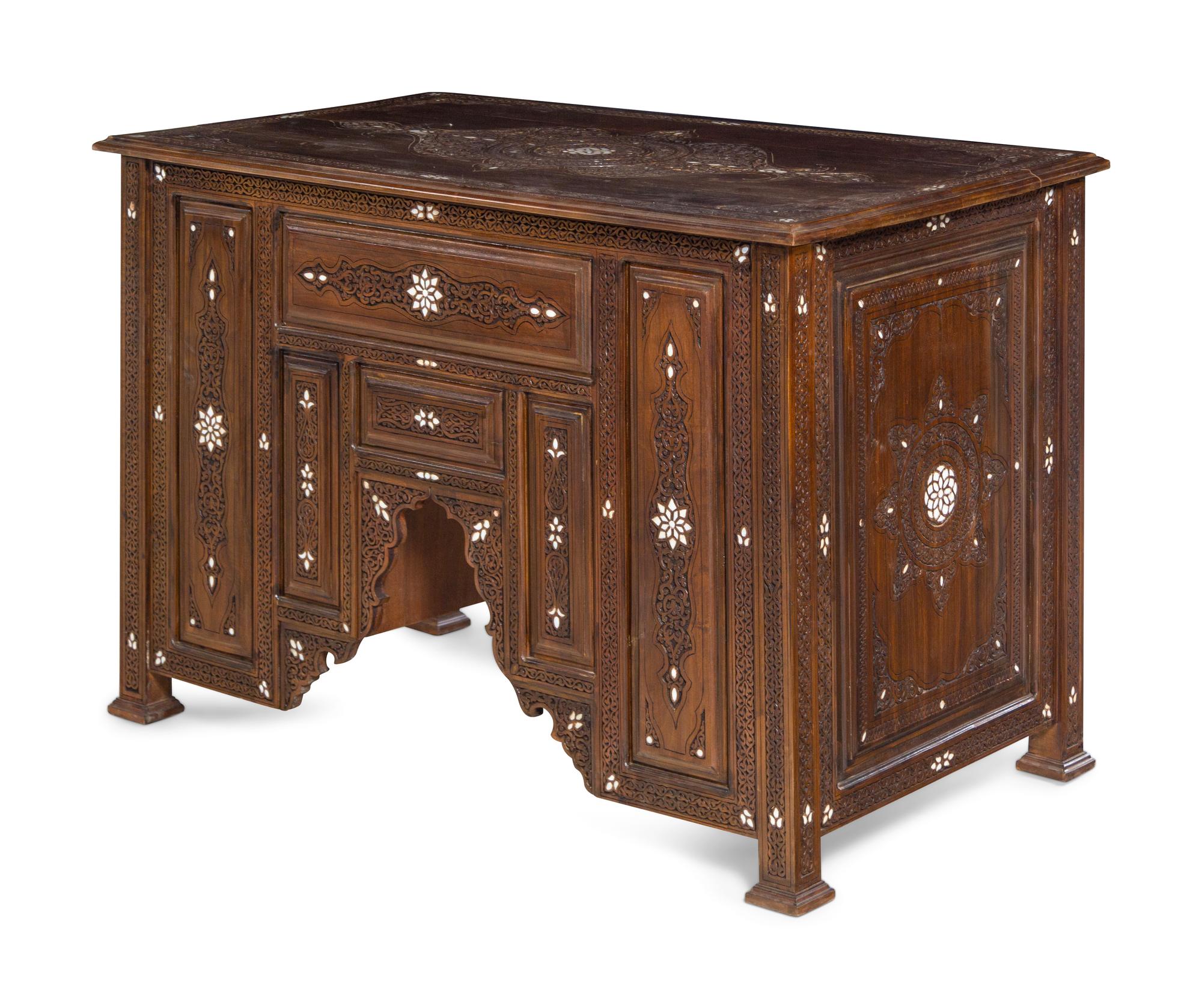 A Syrian Mother-of-Pearl Inlaid Walnut Desk — 20TH CENTURY