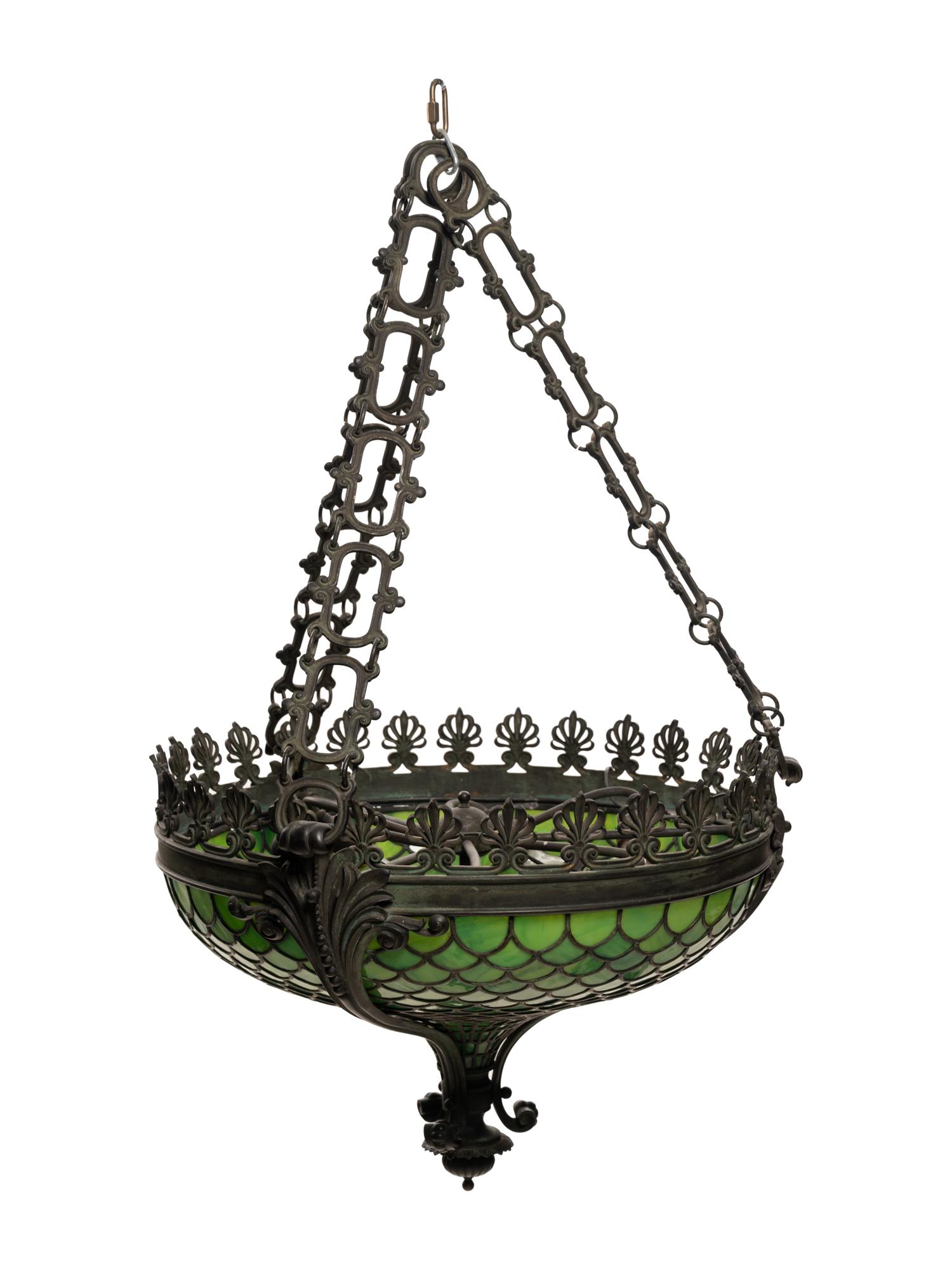 An American Leaded Glass Hanging Shade