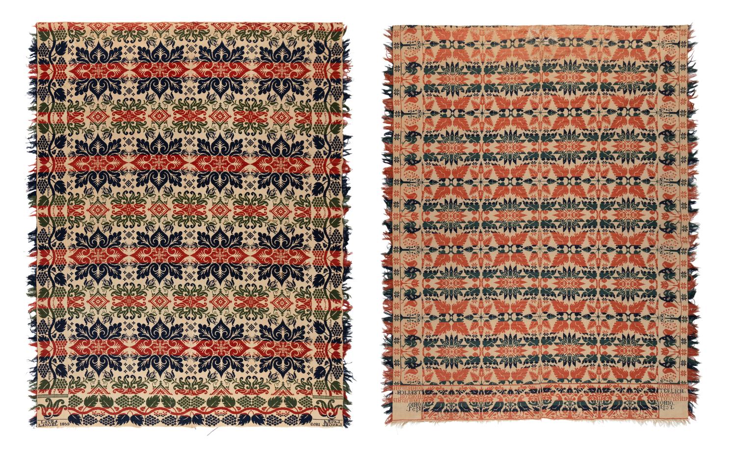 Two Cotton and Wool Jacquard Coverlets