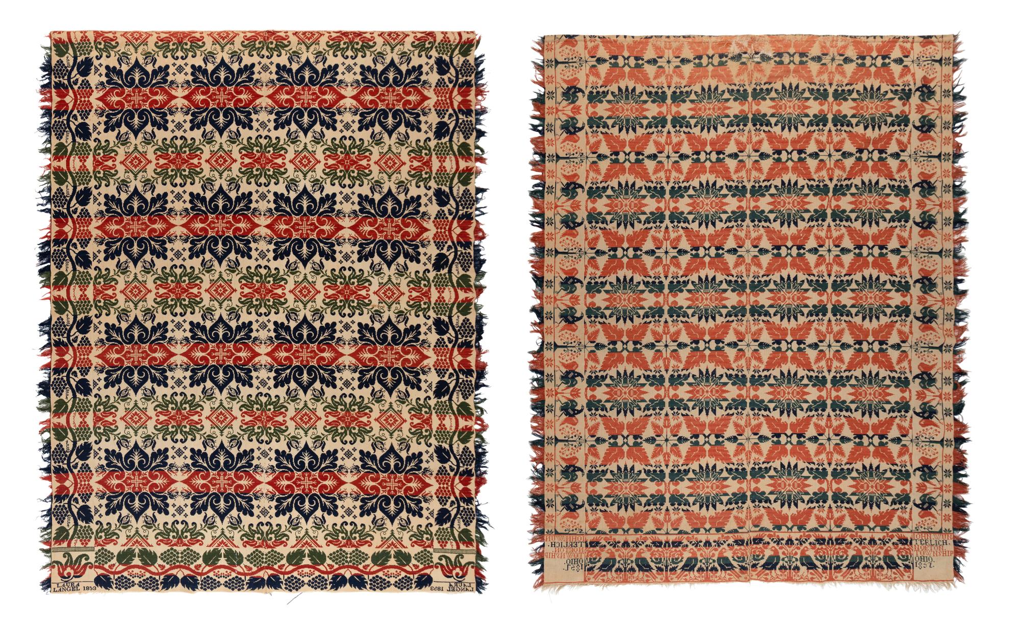 Two Cotton and Wool Jacquard Coverlets