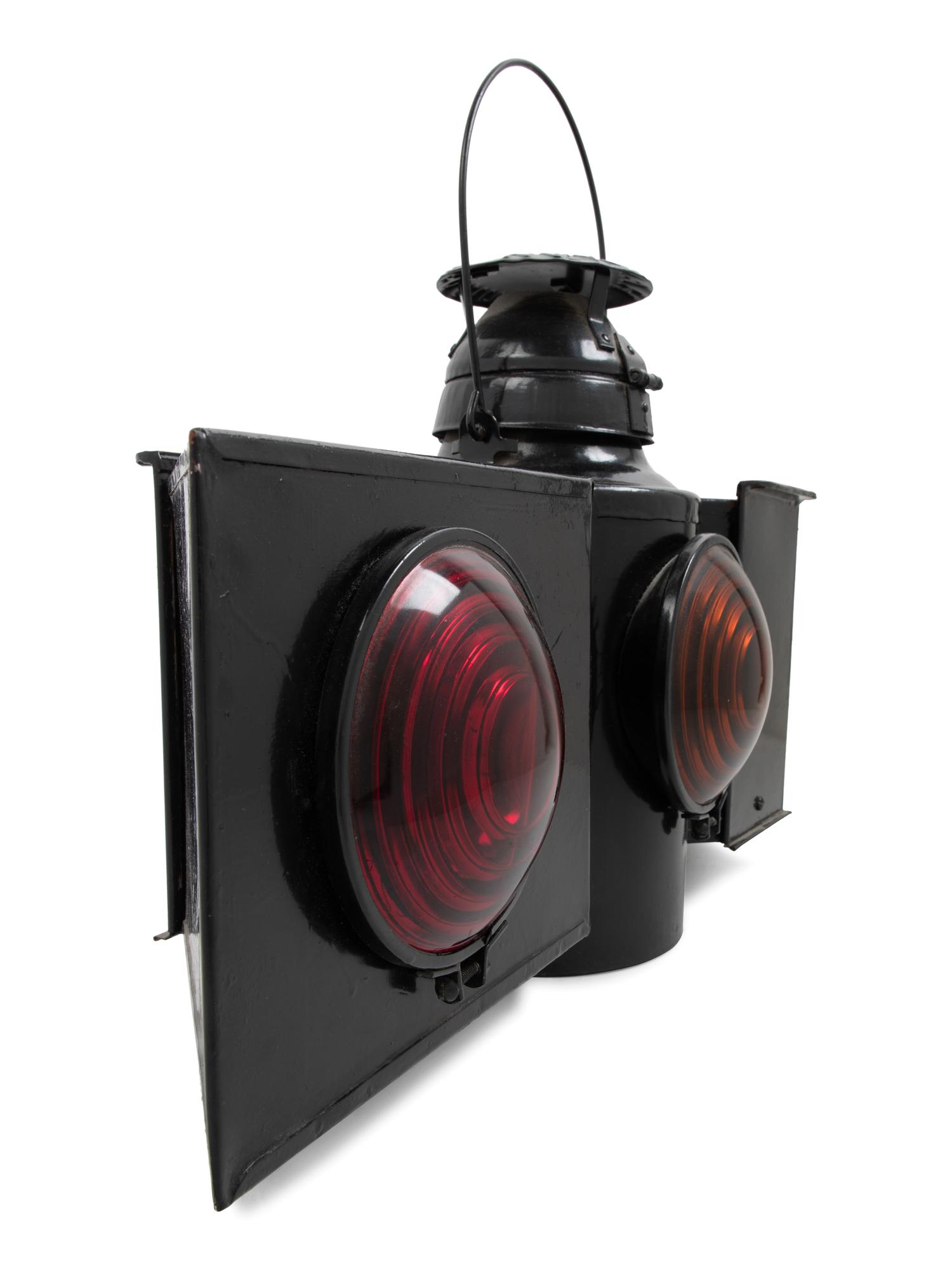 A Pennsylvania Railroad Painted Metal Two-Direction Block Limit Signal Lantern