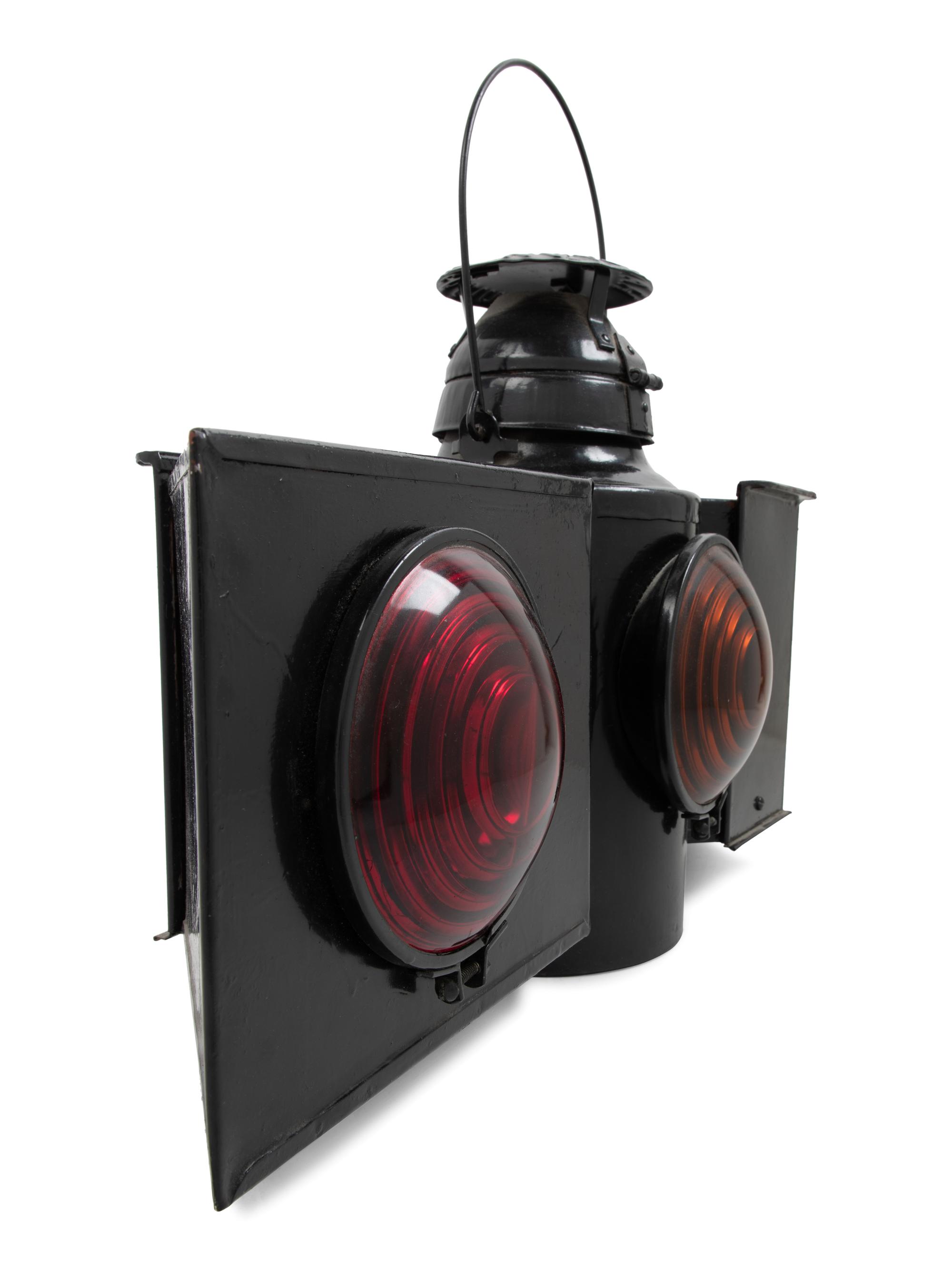 A Pennsylvania Railroad Painted Metal Two-Direction Block Limit Signal Lantern