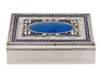 A Cooke and Kelvey Enamel and Mother of Pearl-Inset Silver Box