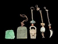 Five Chinese Jade, Jadeite and Silver Pendants