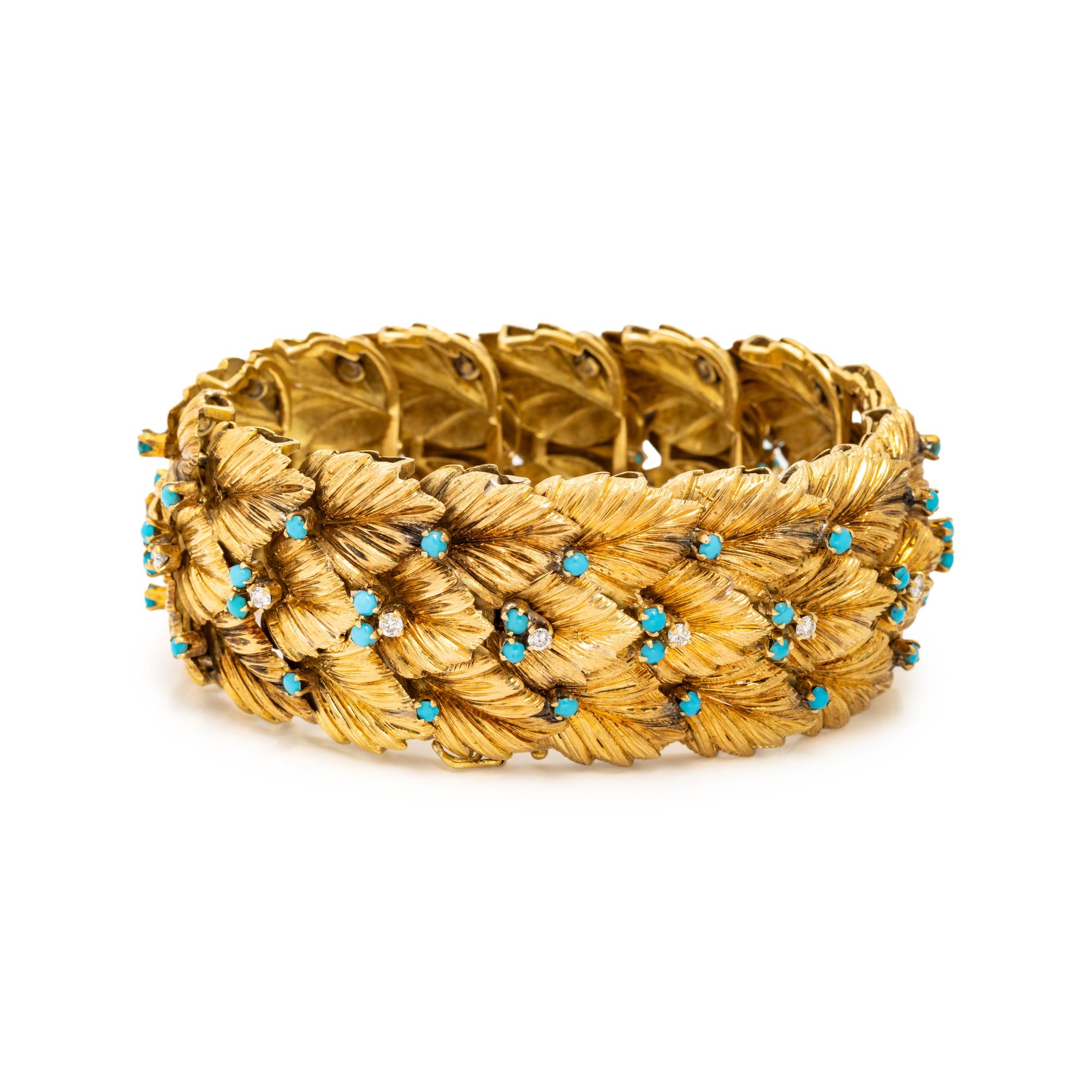 YELLOW GOLD, TURQUOISE AND DIAMOND BRACELET