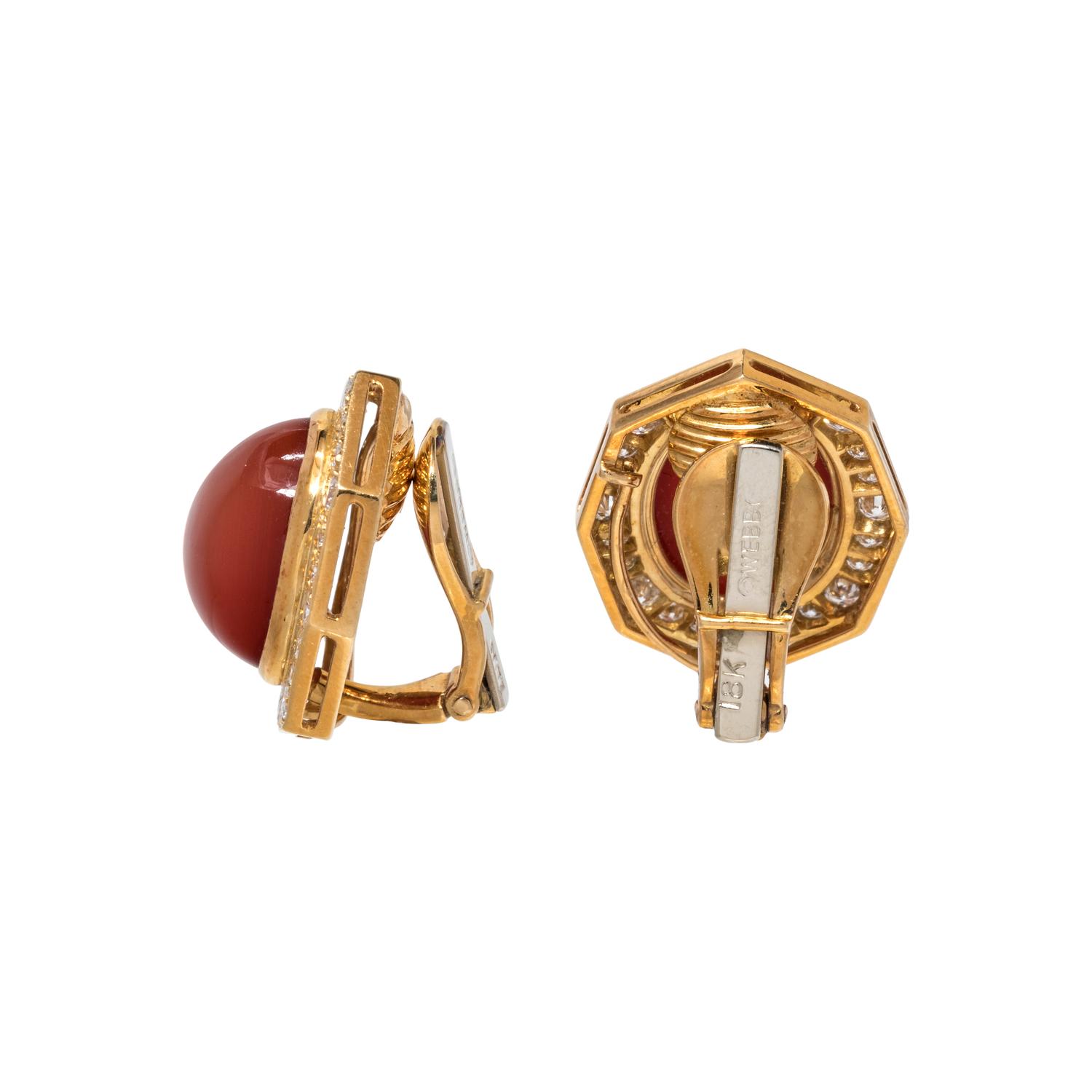 DAVID WEBB, CARNELIAN AND DIAMOND EARCLIPS