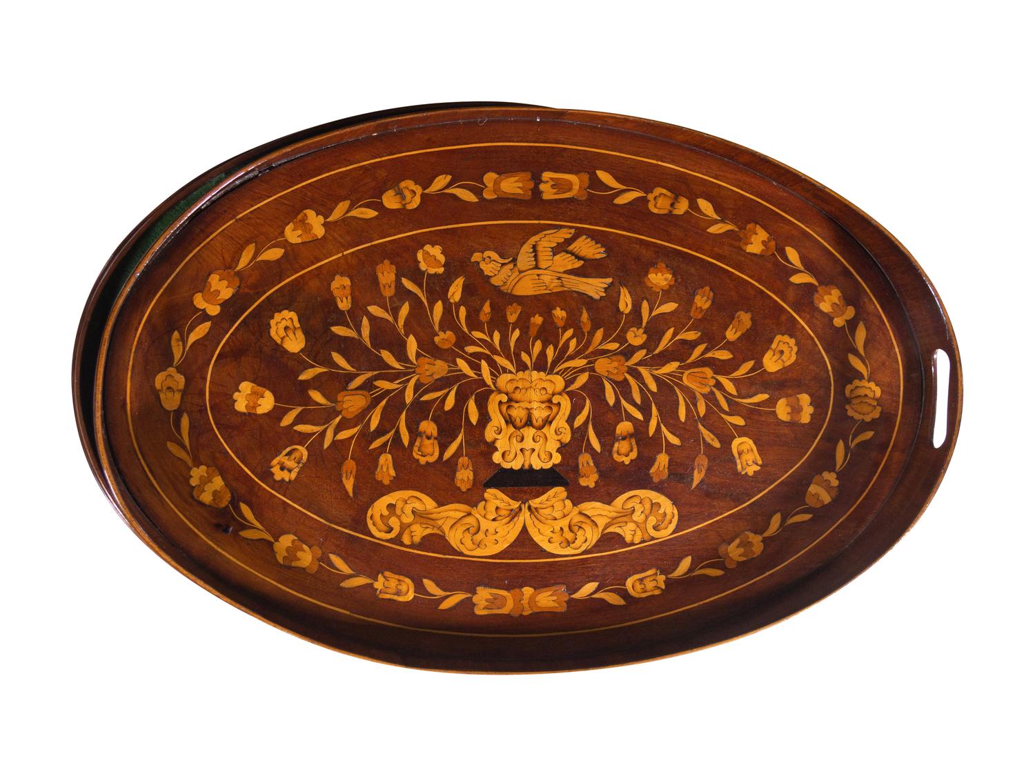 A Dutch Marquetry Tray on a Later Stand