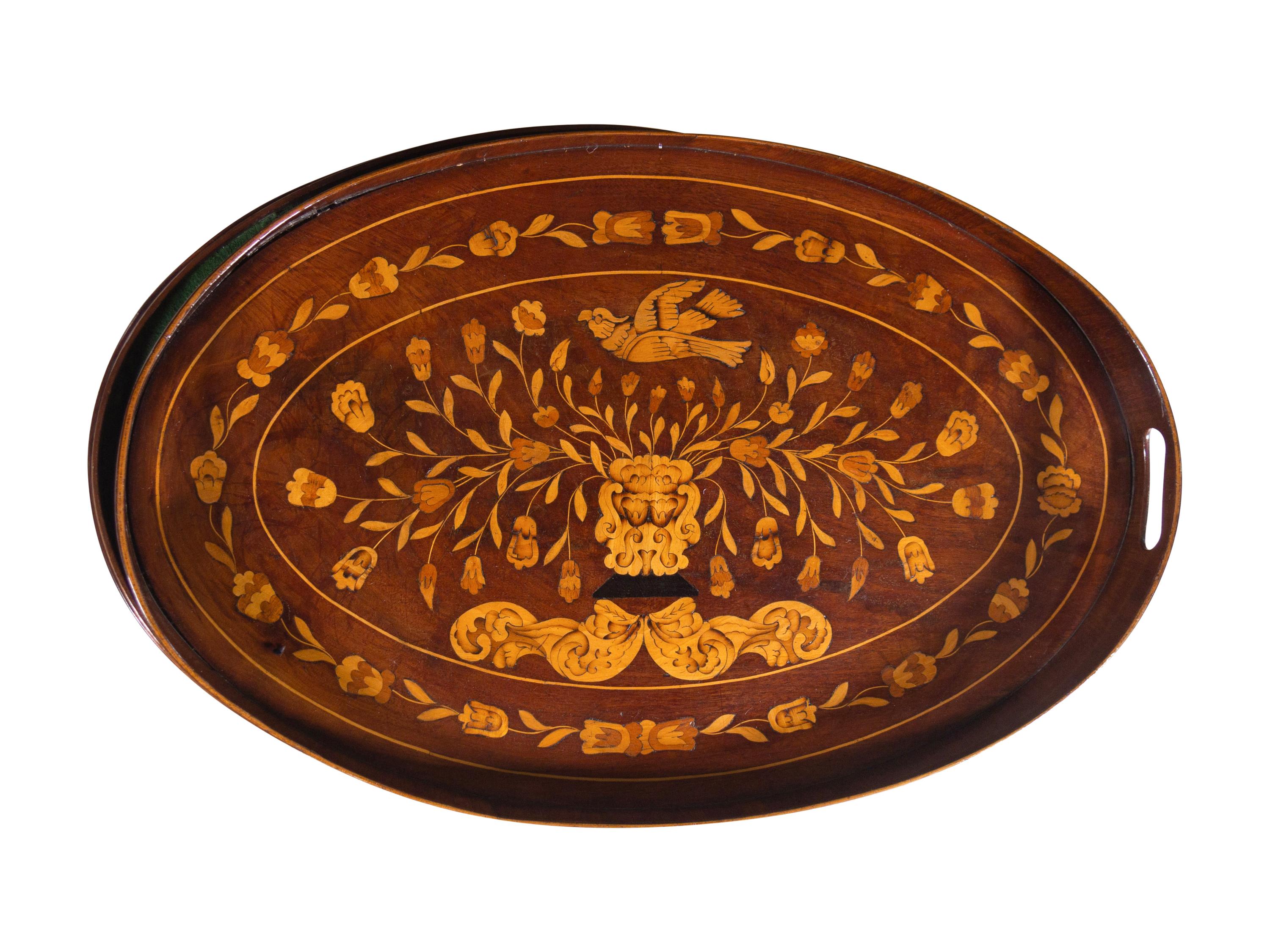 A Dutch Marquetry Tray on a Later Stand