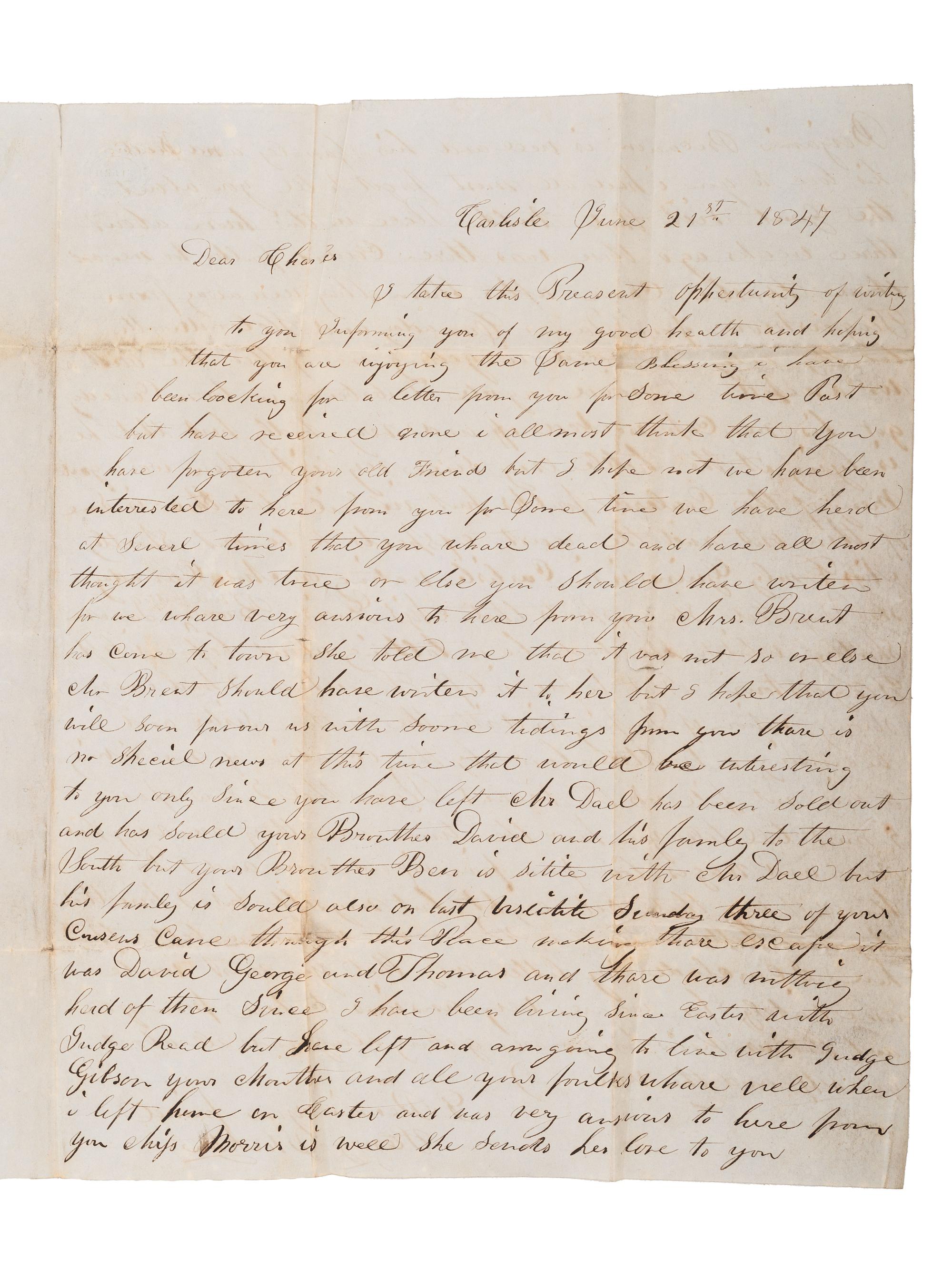 [UNDERGROUND RAILROAD - MCCLINTOCK RIOT]. Detailed ALS from a free Black man to a friend in Mexico.