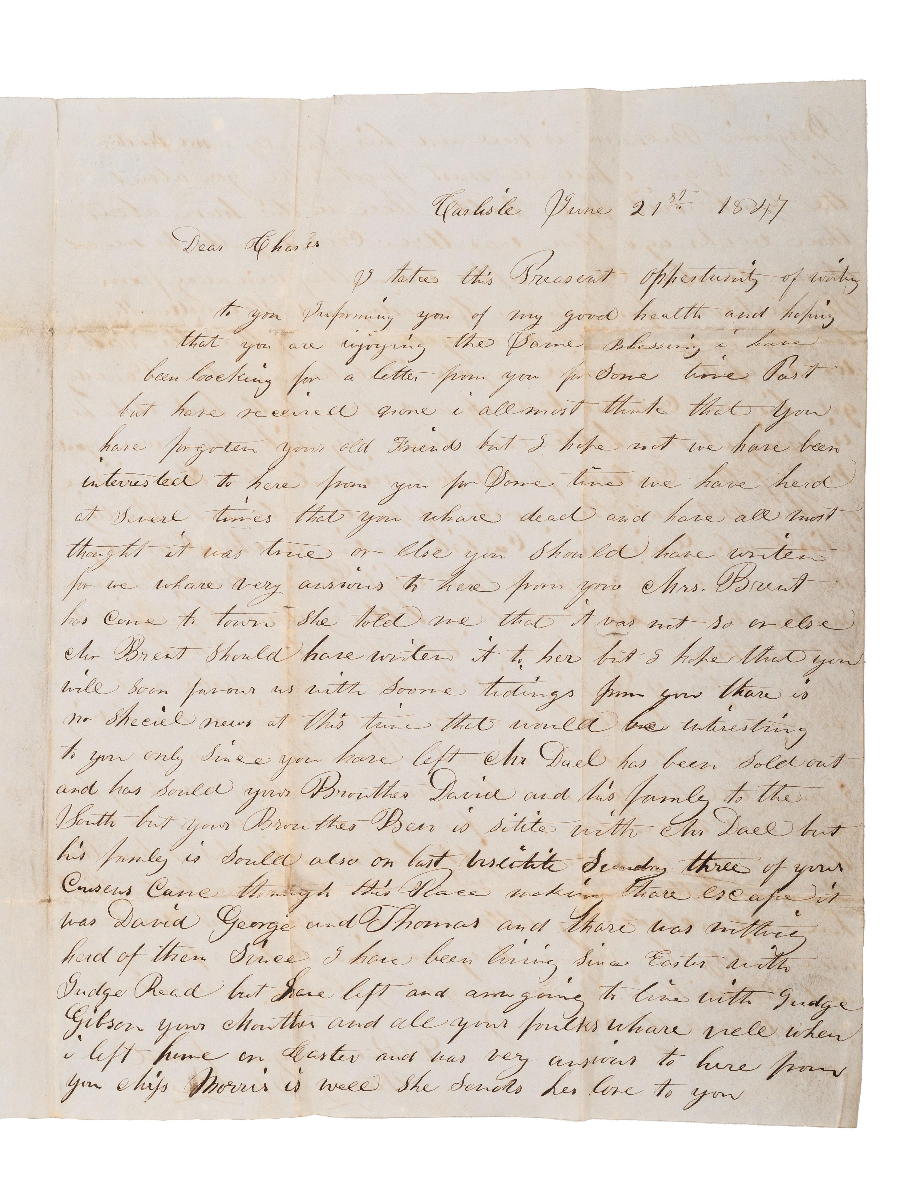 [UNDERGROUND RAILROAD - MCCLINTOCK RIOT]. Detailed ALS from a free Black man to a friend in Mexico.