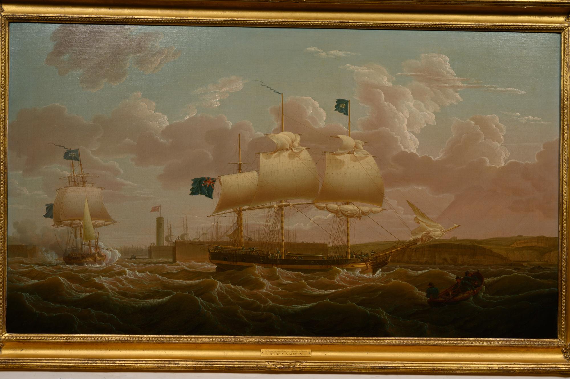 A privateer in two positions leaving Whitehaven Harbour