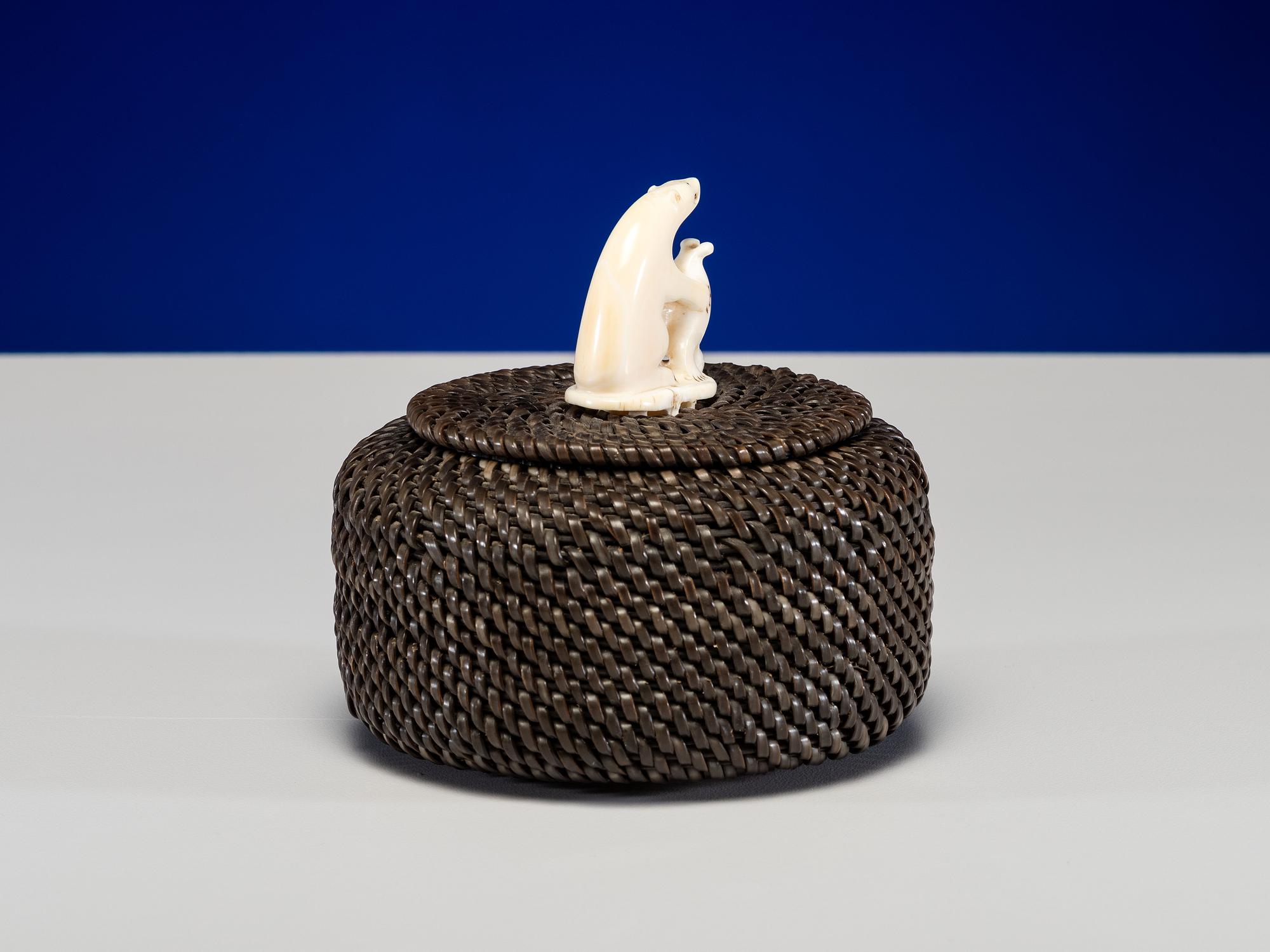 Lidded Baleen Basket, with Carved Bear and Seal Finial