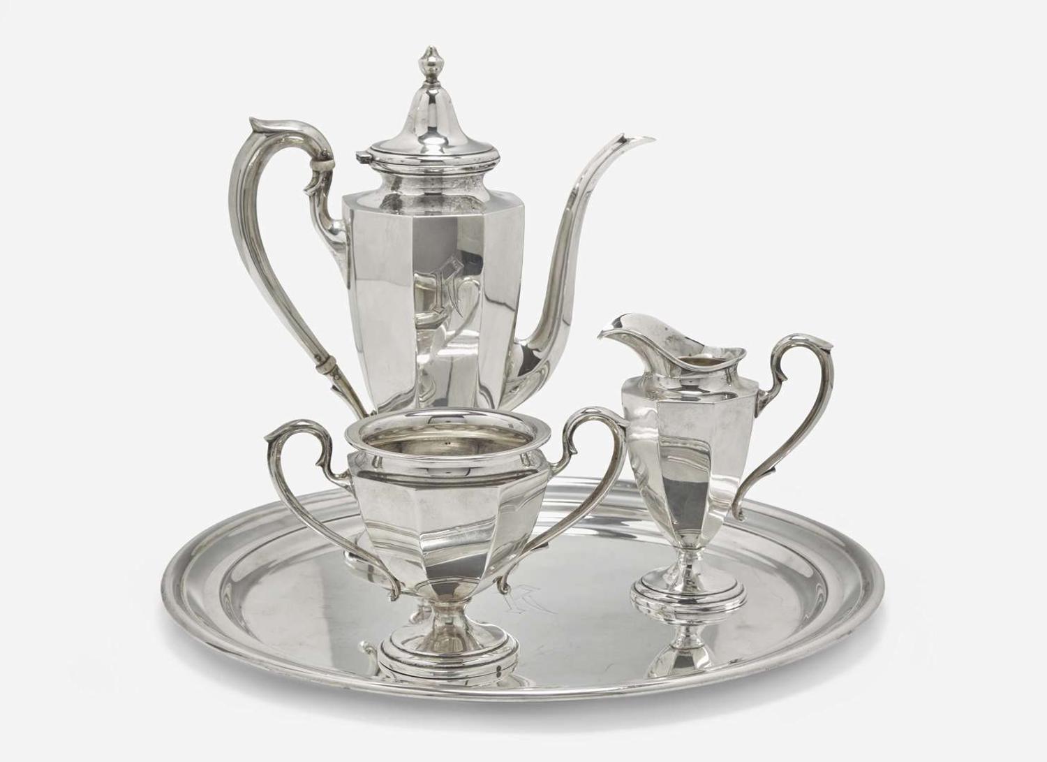 An assembled four-piece sterling silver coffee service, Dominick & Haff, New York, NY and Reed & Barton, Taunton, MA, 20th century