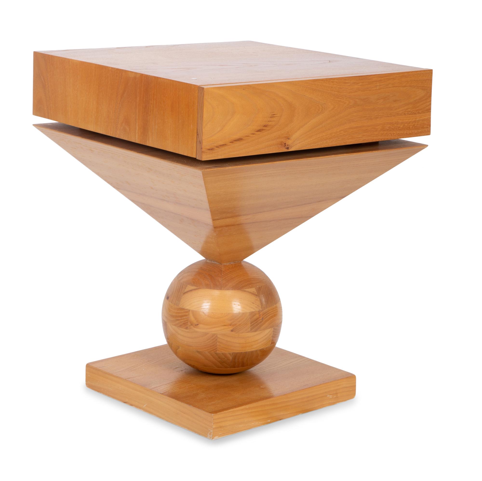 A Contemporary Geometric Stacked Wood Side Table — LATE 20TH CENTURY