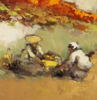Field Workers Under a Flamboyant Tree
