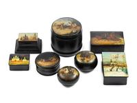 A Group of Eight Russian Lacquer Boxes