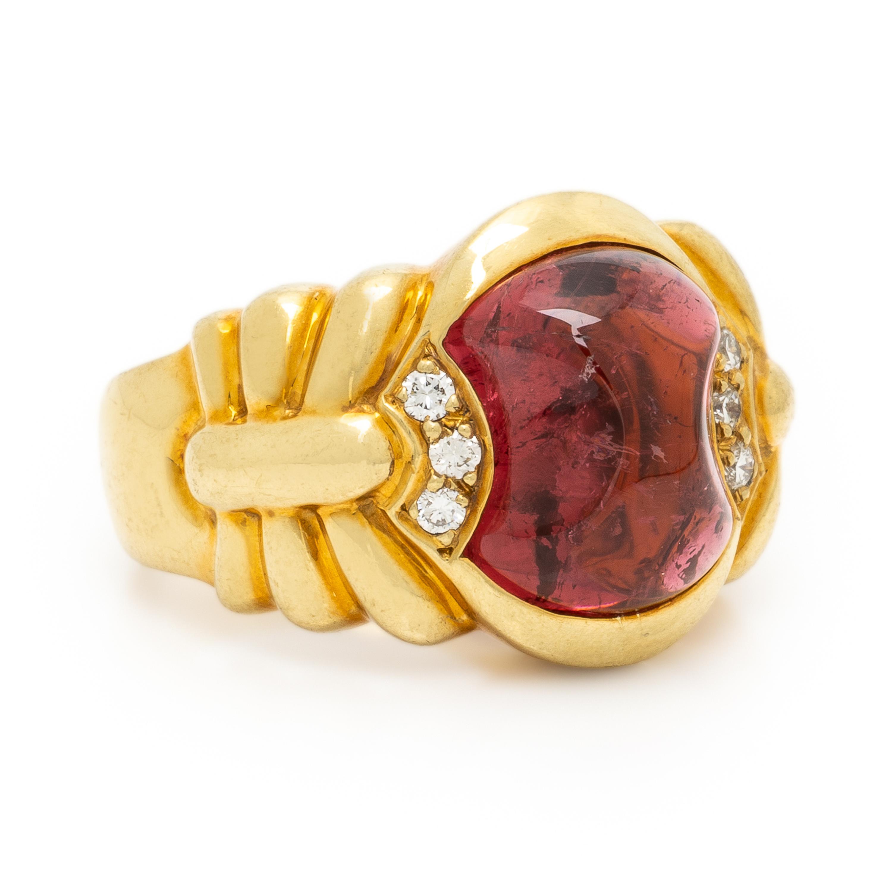 Pink Tourmaline, Diamond, and Yellow Gold Ring