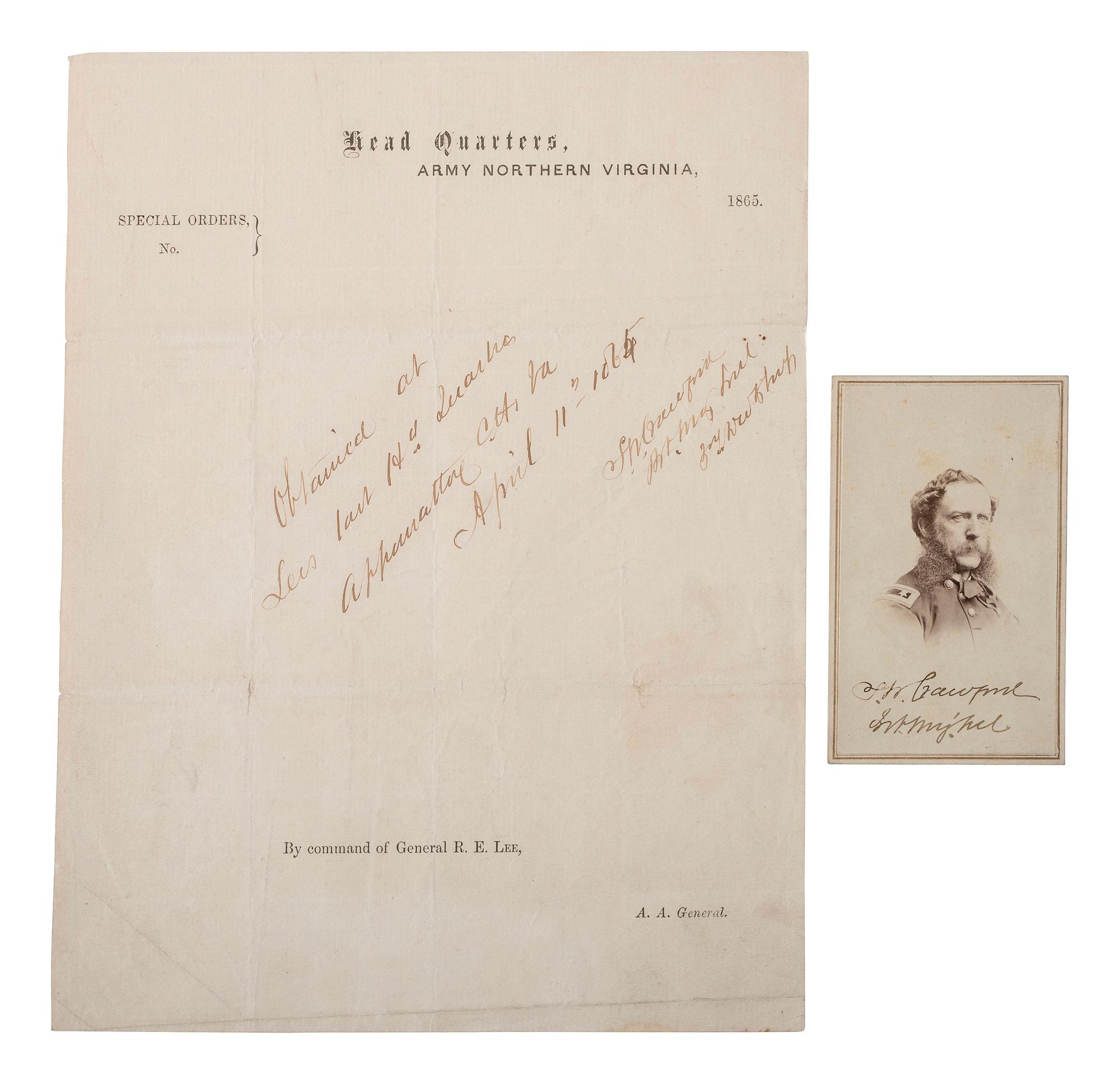 [CIVIL WAR]. Army of Northern Virginia letterhead and CDV signed by Major General Samuel W. Crawford, 3rd US Infantry.