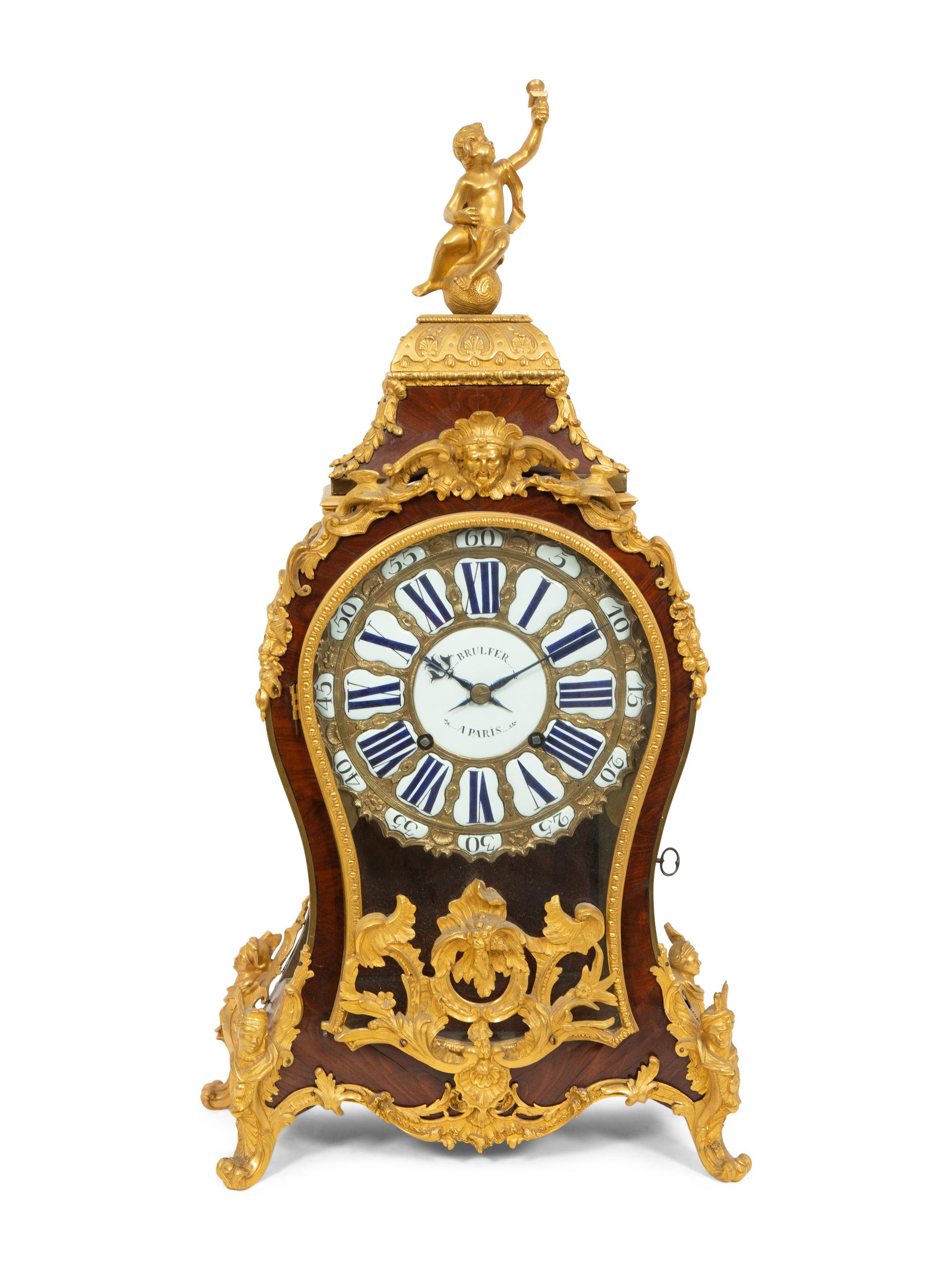 A Louis XV Gilt Bronze Mounted Kingwood Bracket Clock and Matching Wall Bracket