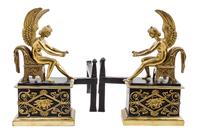 A Pair of Empire Style Gilt and Patinated Bronze Chenets Height 13 5/8 inches.