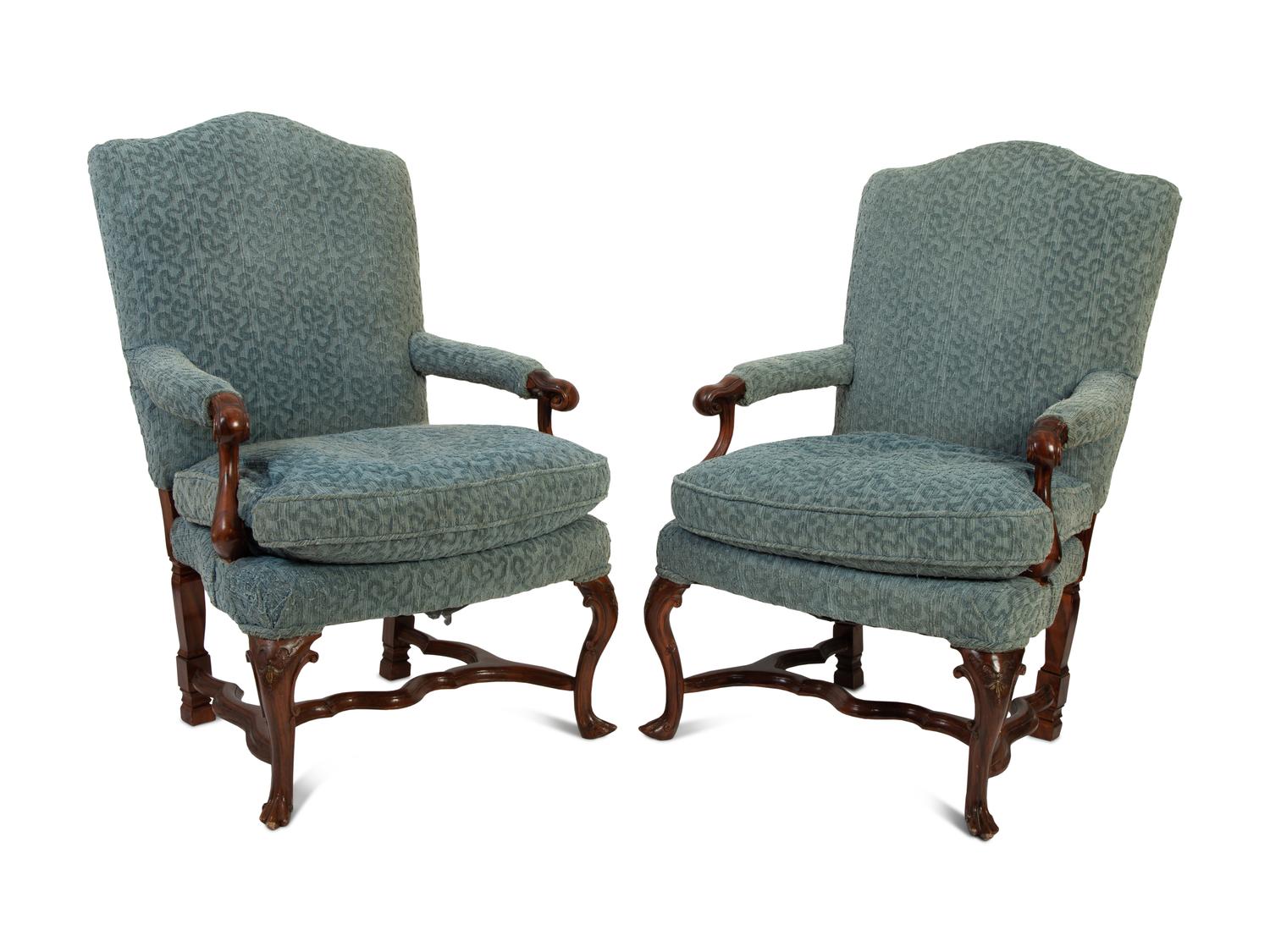 A Pair of Portuguese Carved Walnut Armchairs — 19TH CENTURY