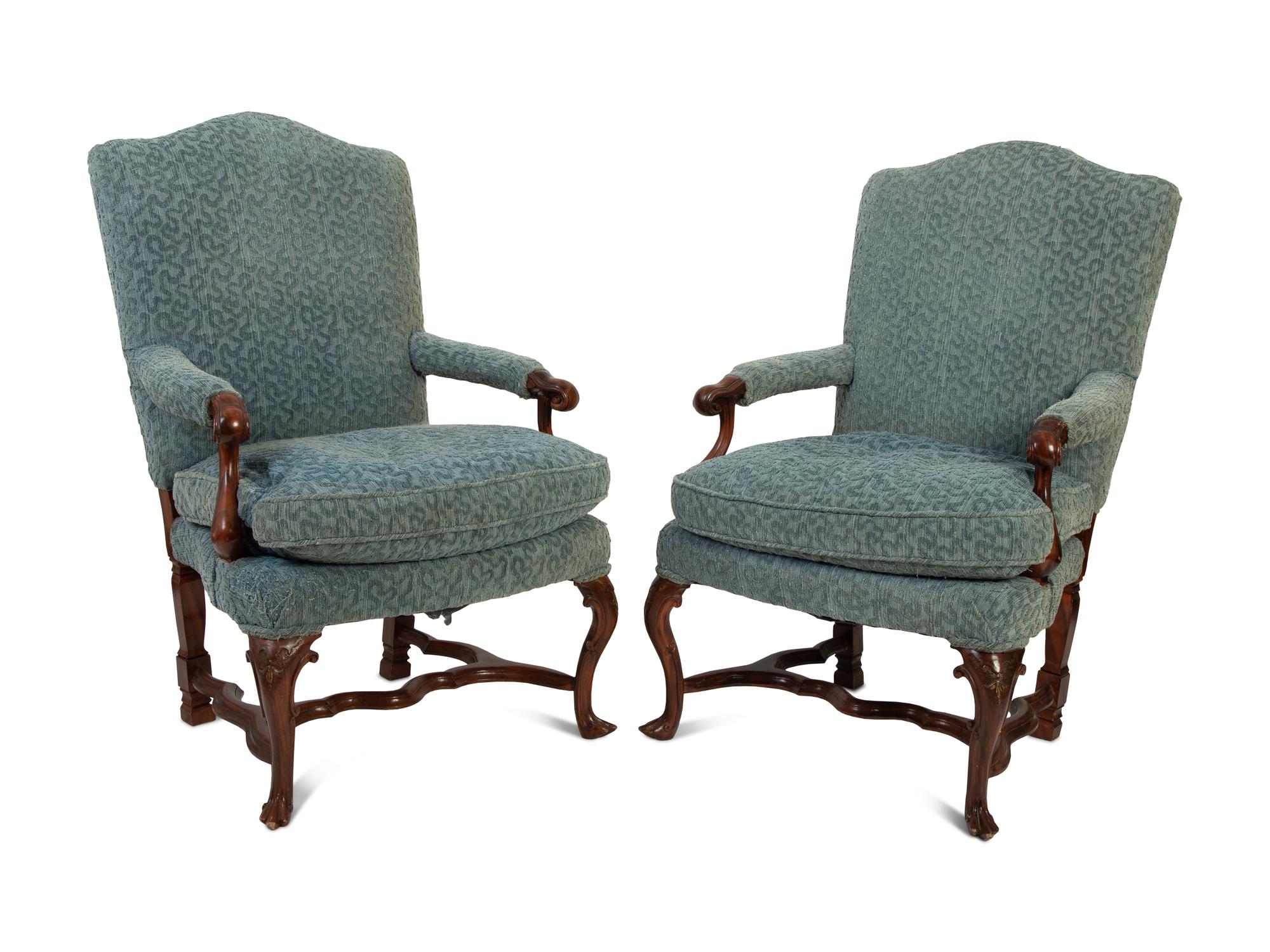 A Pair of Portuguese Carved Walnut Armchairs — 19TH CENTURY