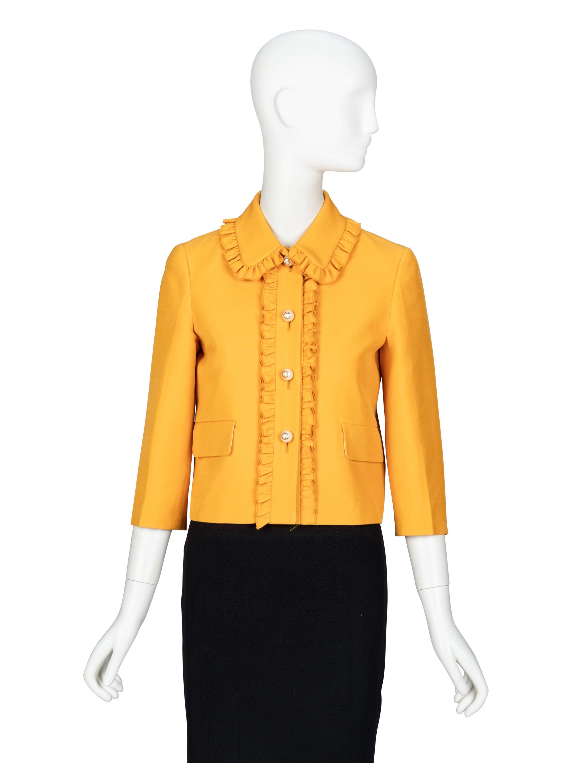 GUCCI, BOXY RUFFLE-TRIM MUSTARD JACKET