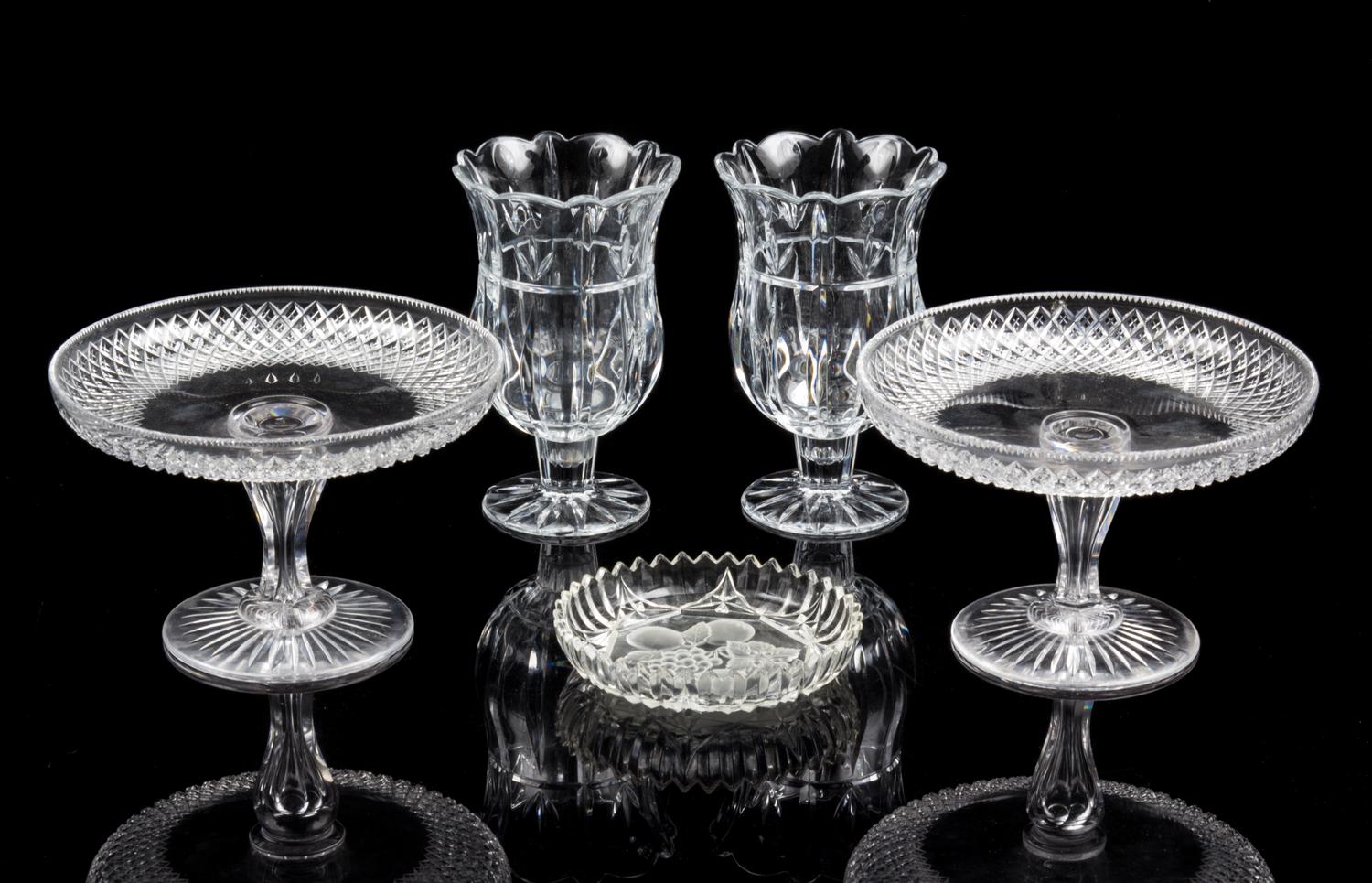A Pair of Glass Compotes Height 5 1/4 x diameter 8 inches.