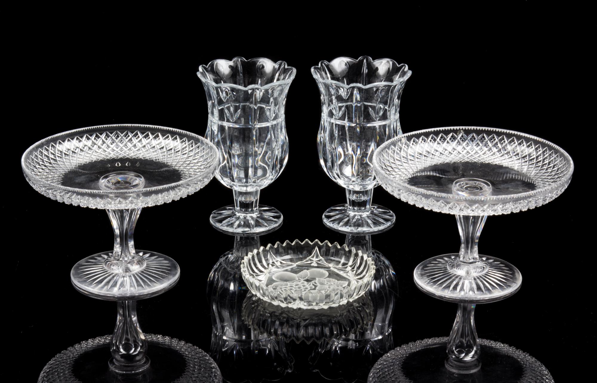 A Pair of Glass Compotes Height 5 1/4 x diameter 8 inches.