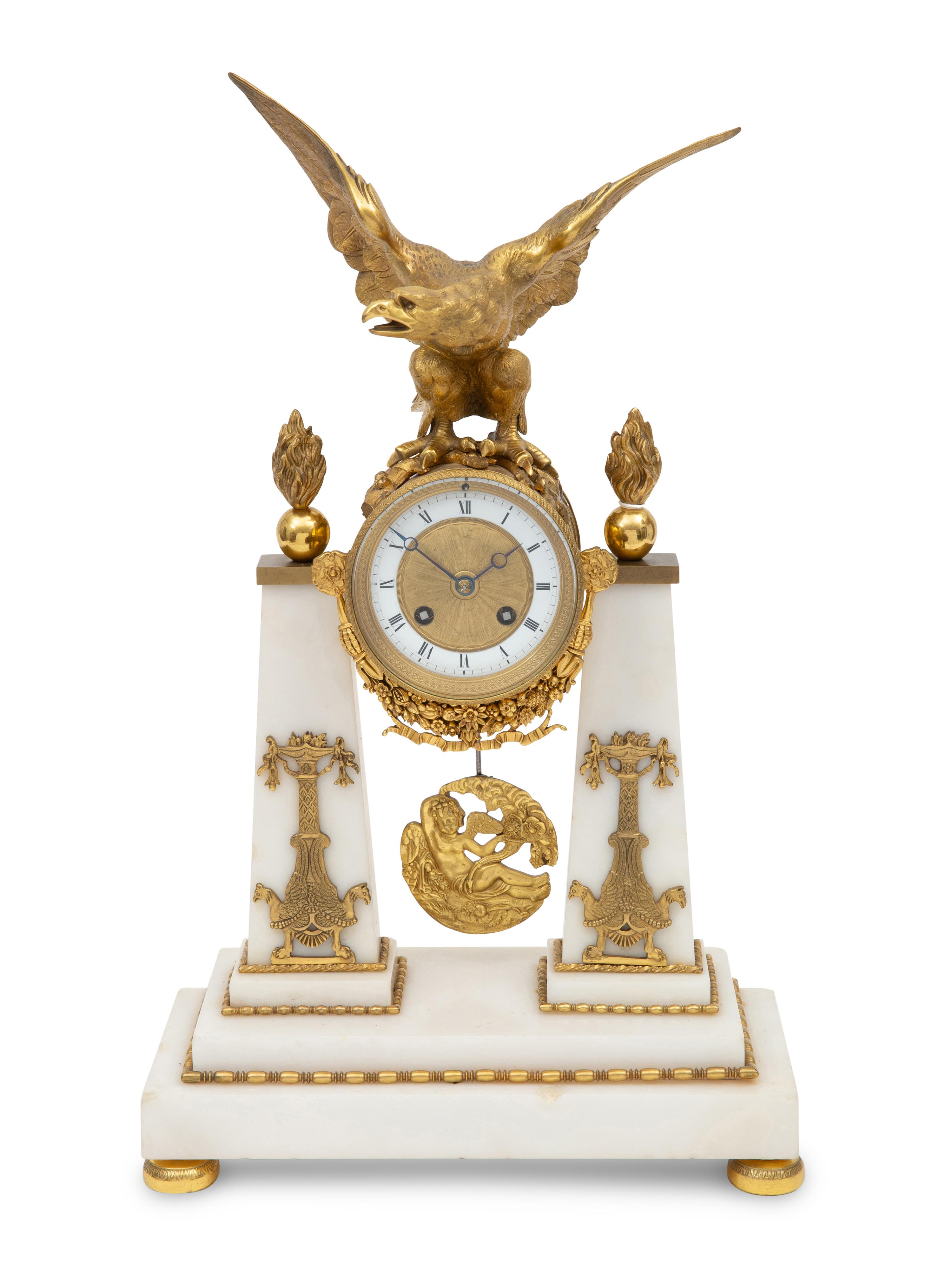 A French Gilt-Bronze Mounted Alabaster Clock