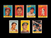 A Group of 1958 Topps Baseball Cards Featuring Multiple Hall of Famers Including Mickey Mantle,