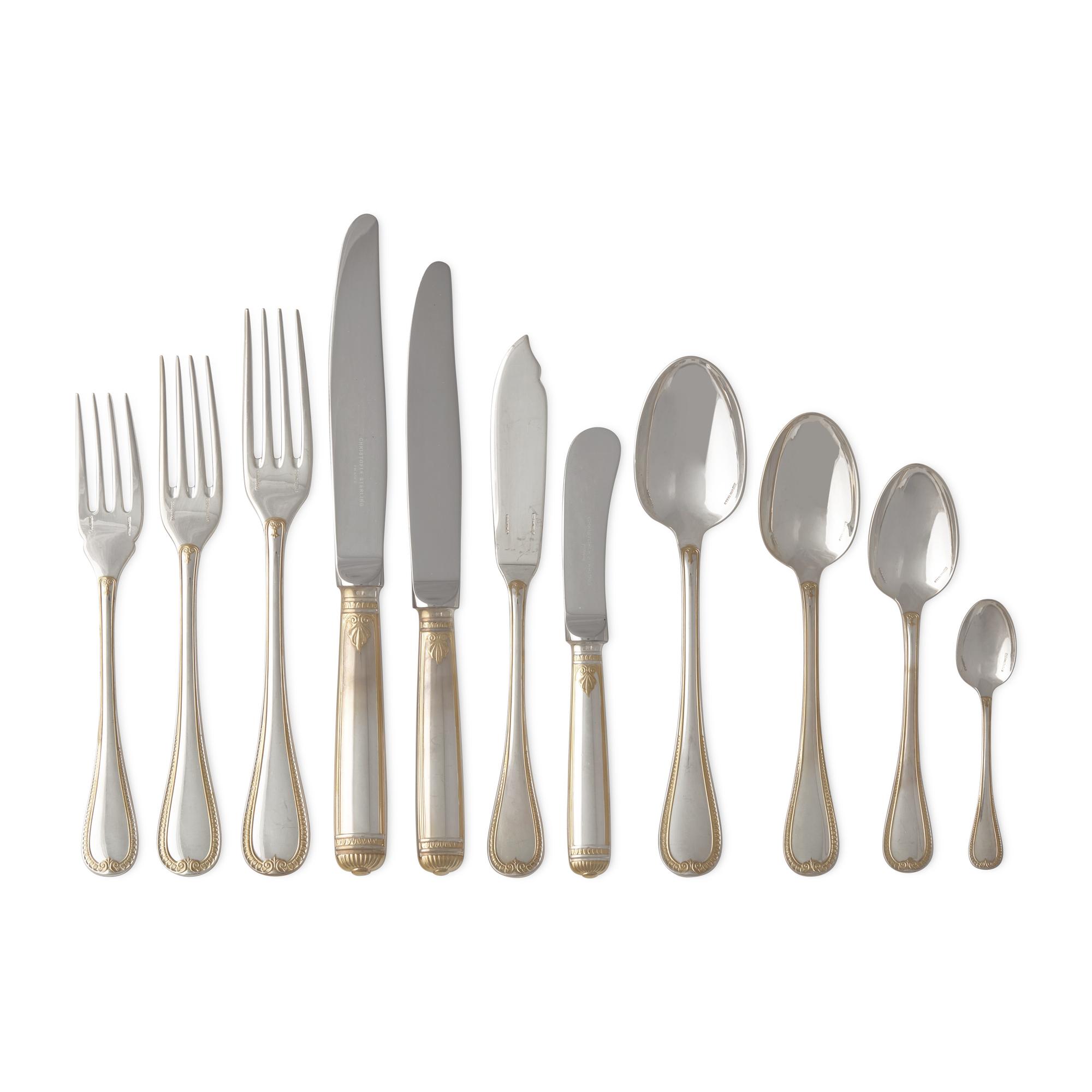 A Christofle Parcel-Gilt Silver Flatware Service
