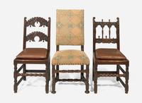 An assembled group of eight Baroque Revival oak and walnut dining chairs, late 19th / early 20th century