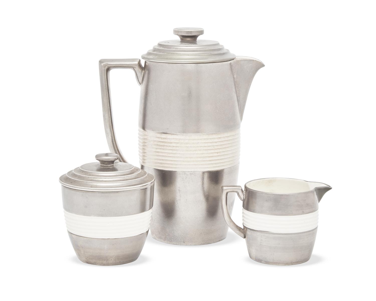 A Wedgwood Moonstone Glaze Platinum Lustre Queensware Coffee Service
