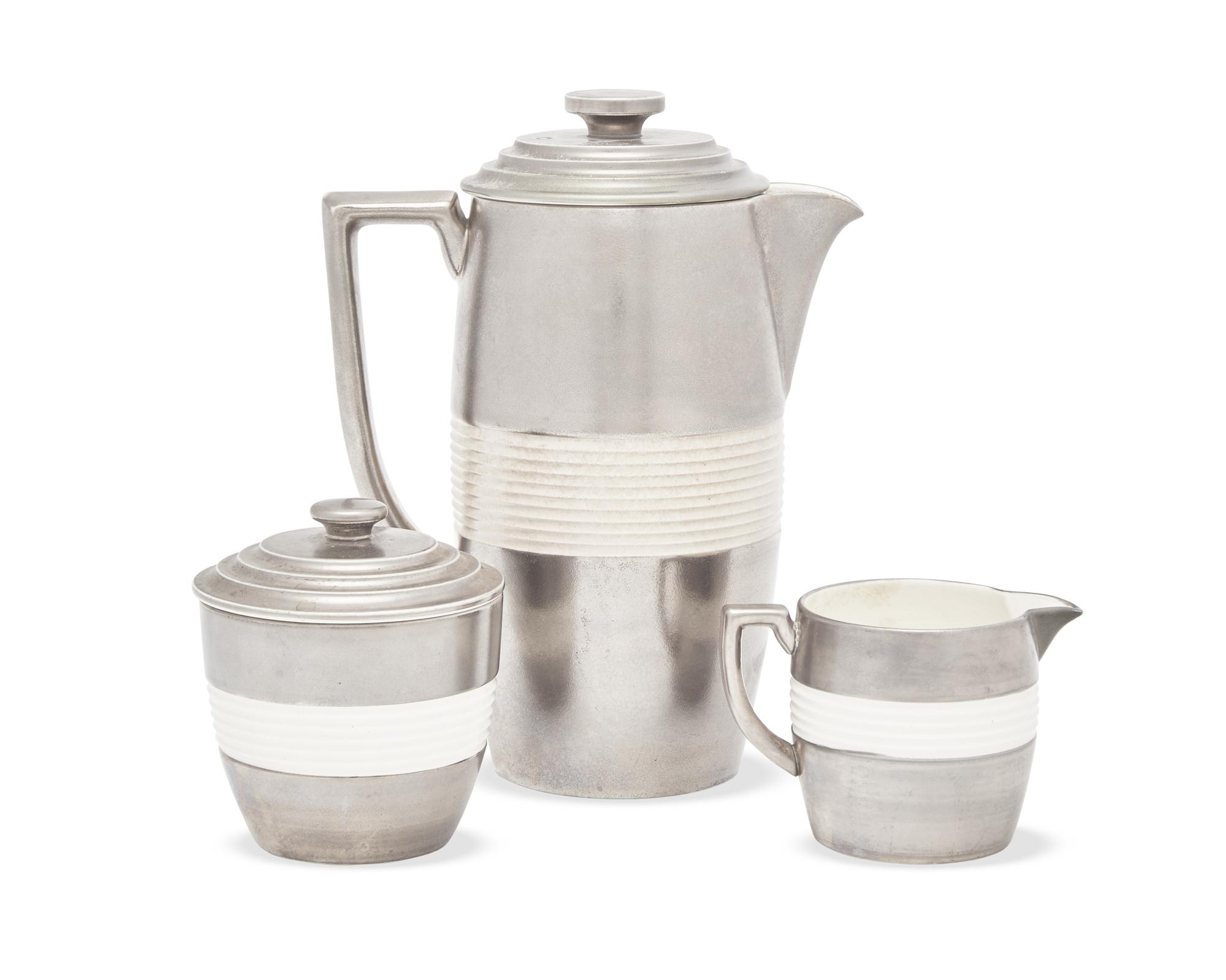 A Wedgwood Moonstone Glaze Platinum Lustre Queensware Coffee Service