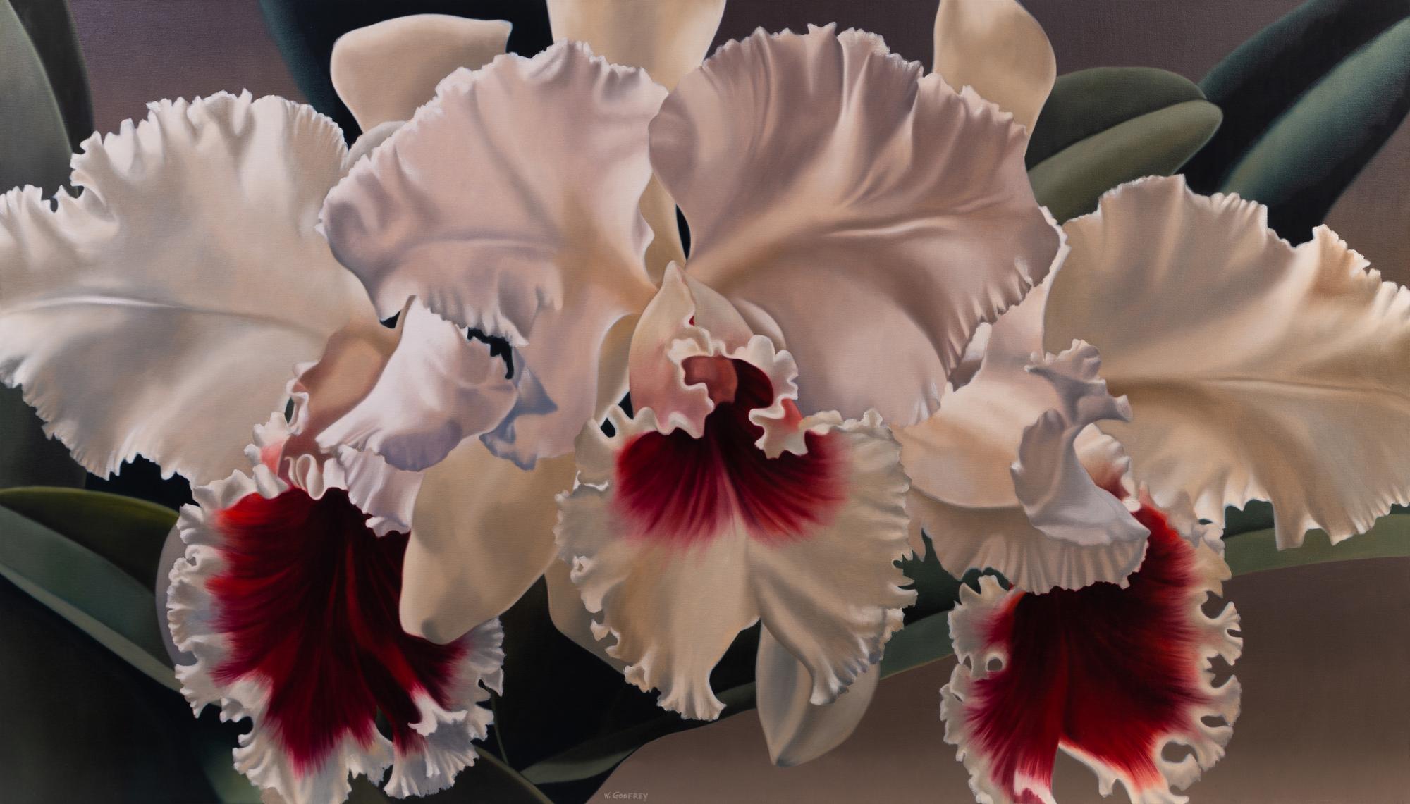 Winifred Godfrey, (American, b. 1944), White Orchids with Crimson