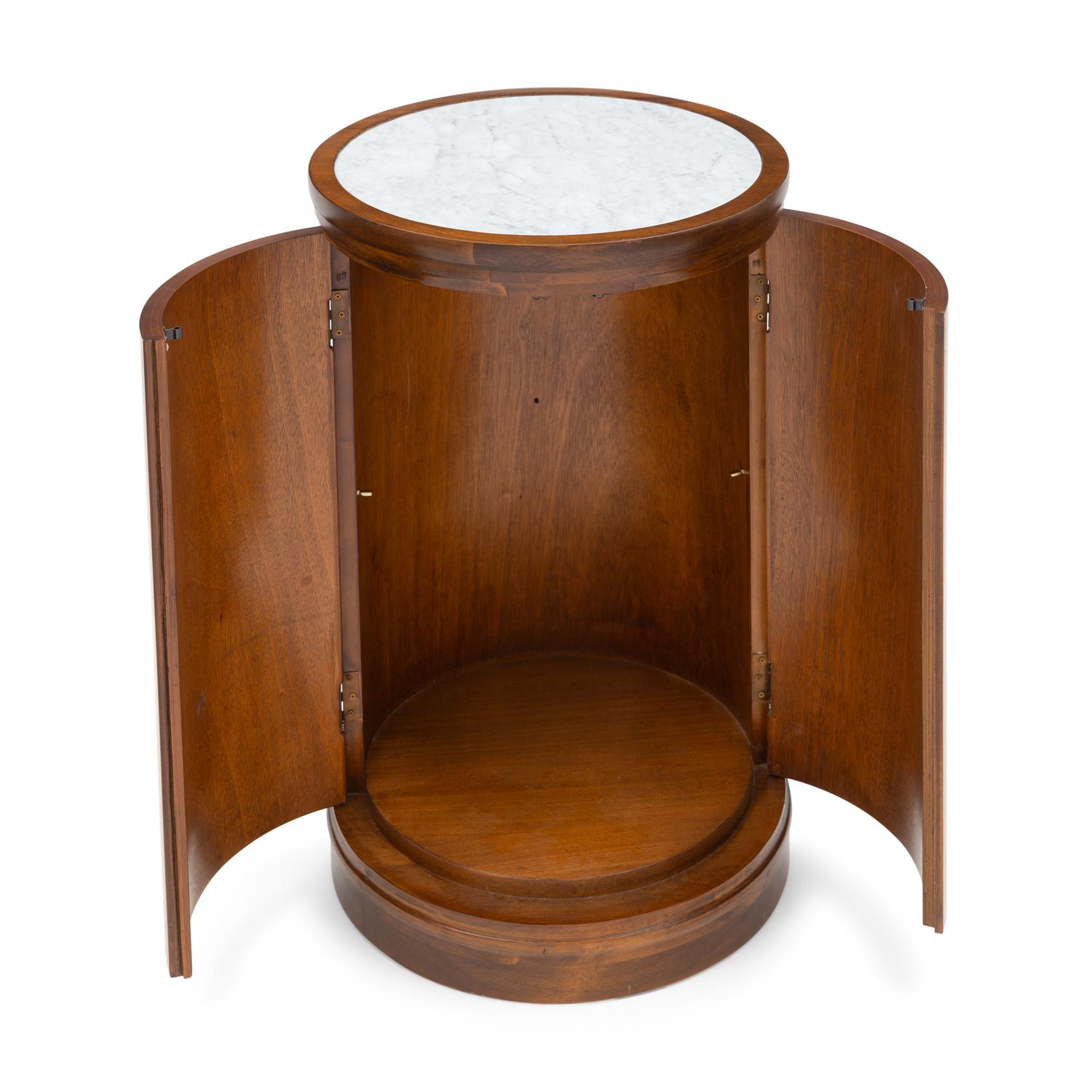 A Burlwood and Marble-Top Pedestal Cabinet