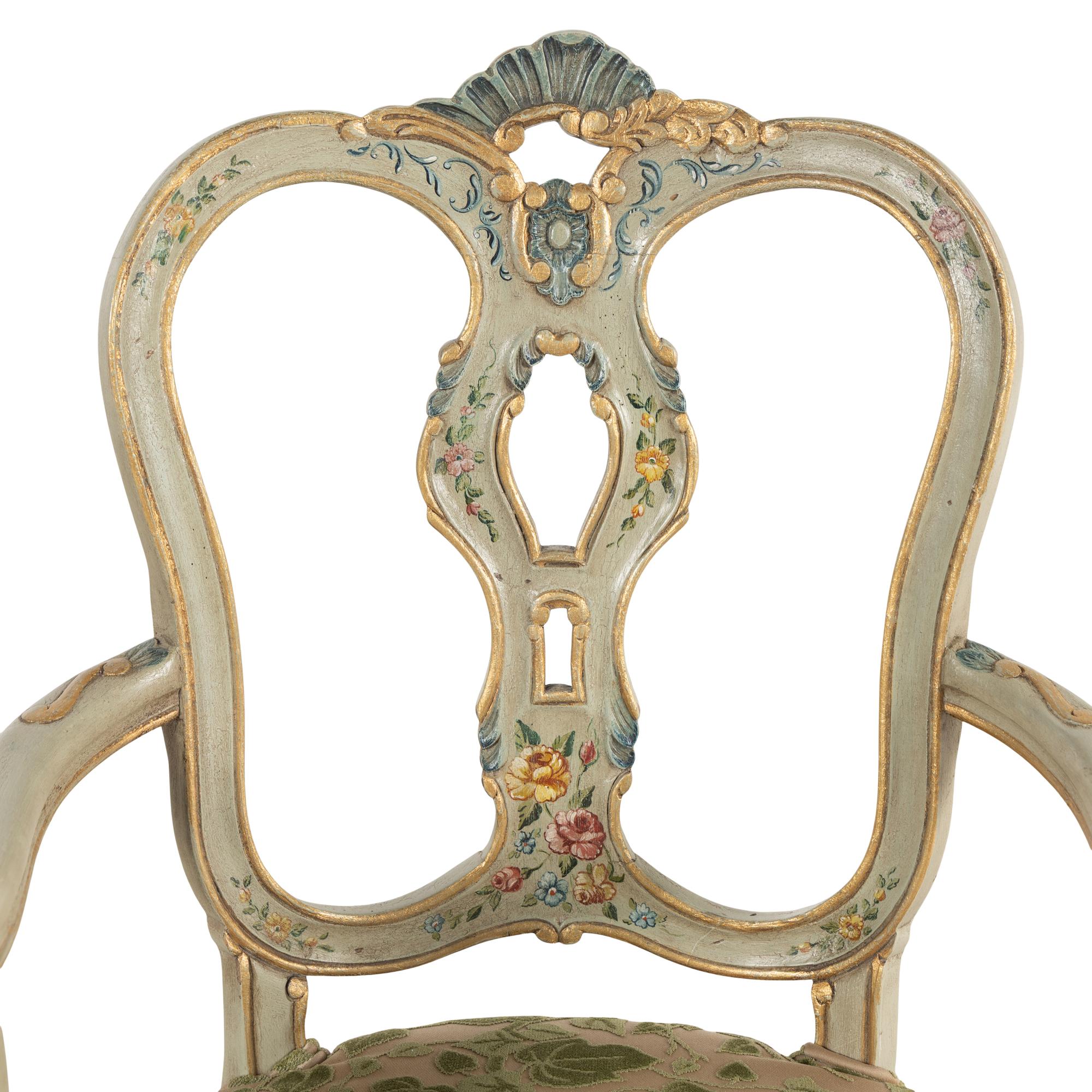 A Venetian Style Polychrome Painted Armchair