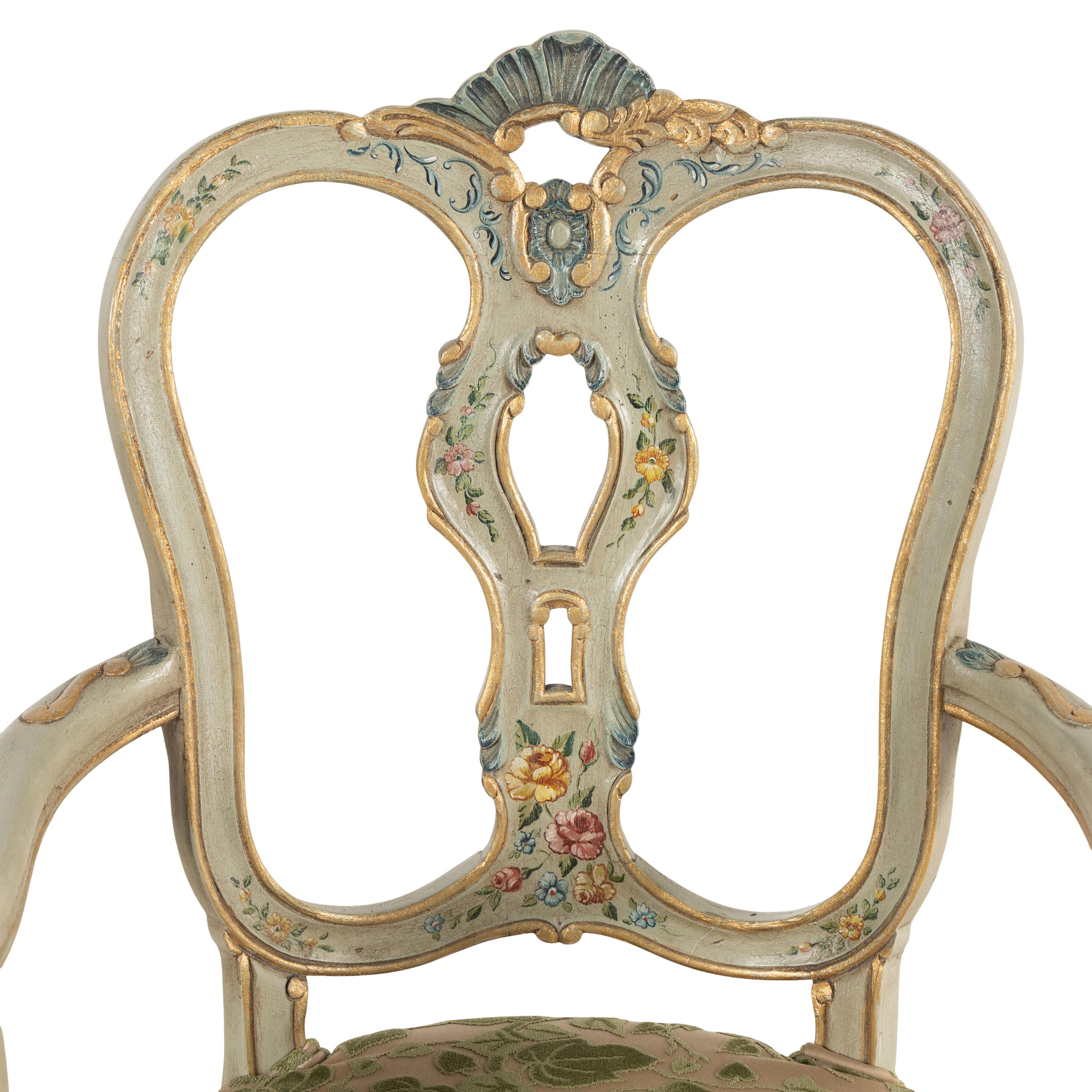 A Venetian Style Polychrome Painted Armchair