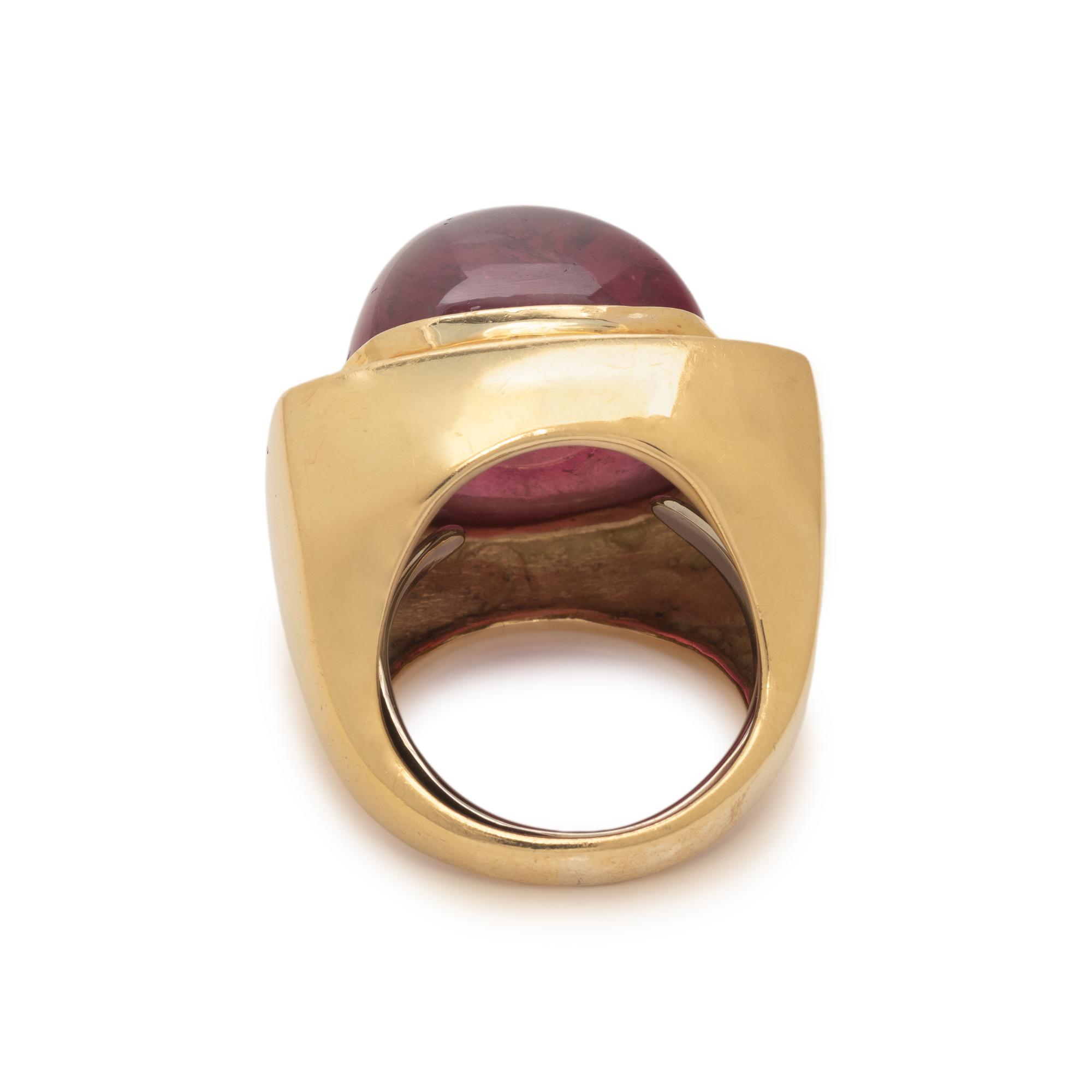YELLOW GOLD, RUBELLITE TOURMALINE AND DIAMOND RING